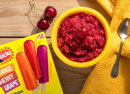 Popsicle cherry granita in a yellow bowl
