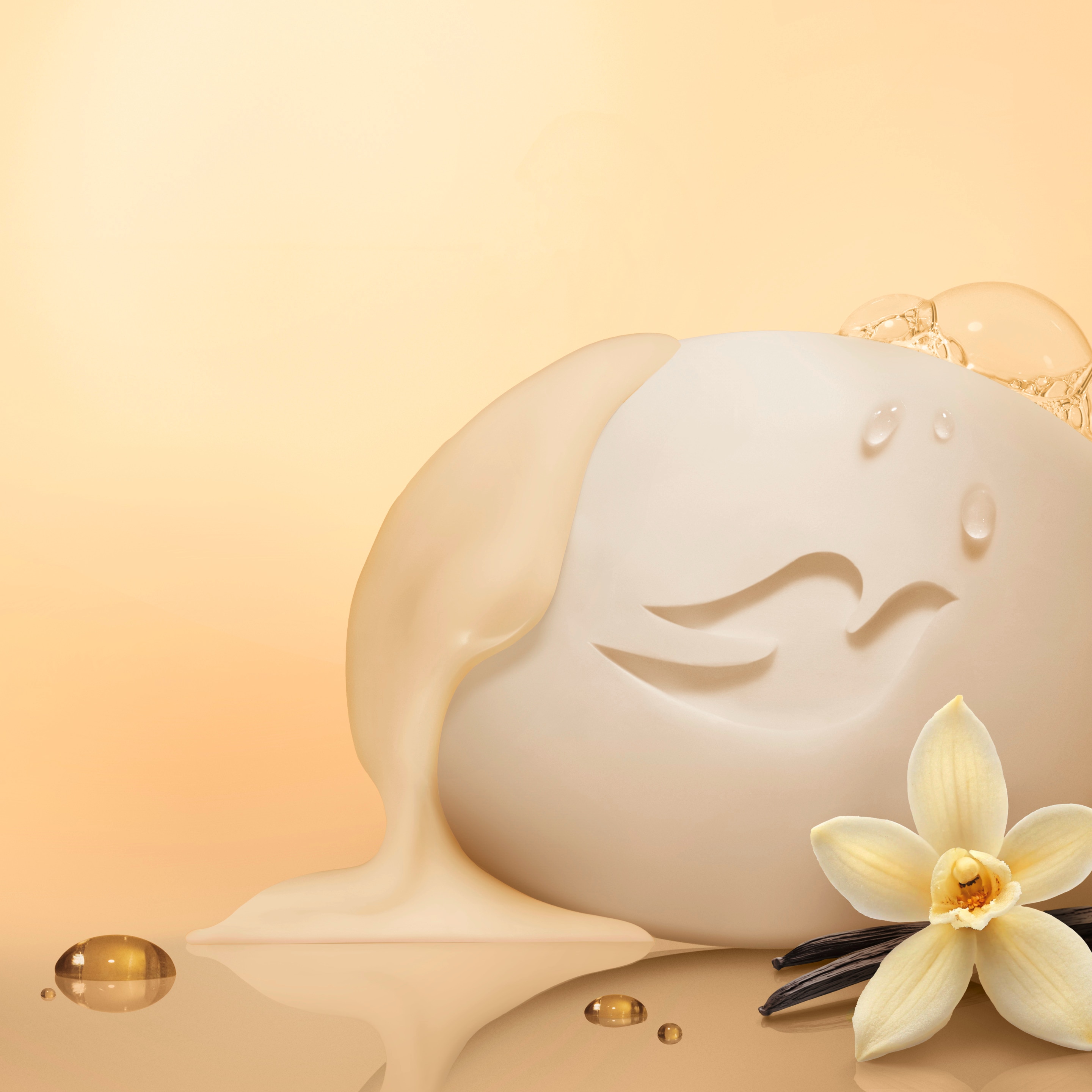 Moonlit masquerade beauty bar and packaging against a baby blue background with a masquaerade mask in the corner and flower petals. 