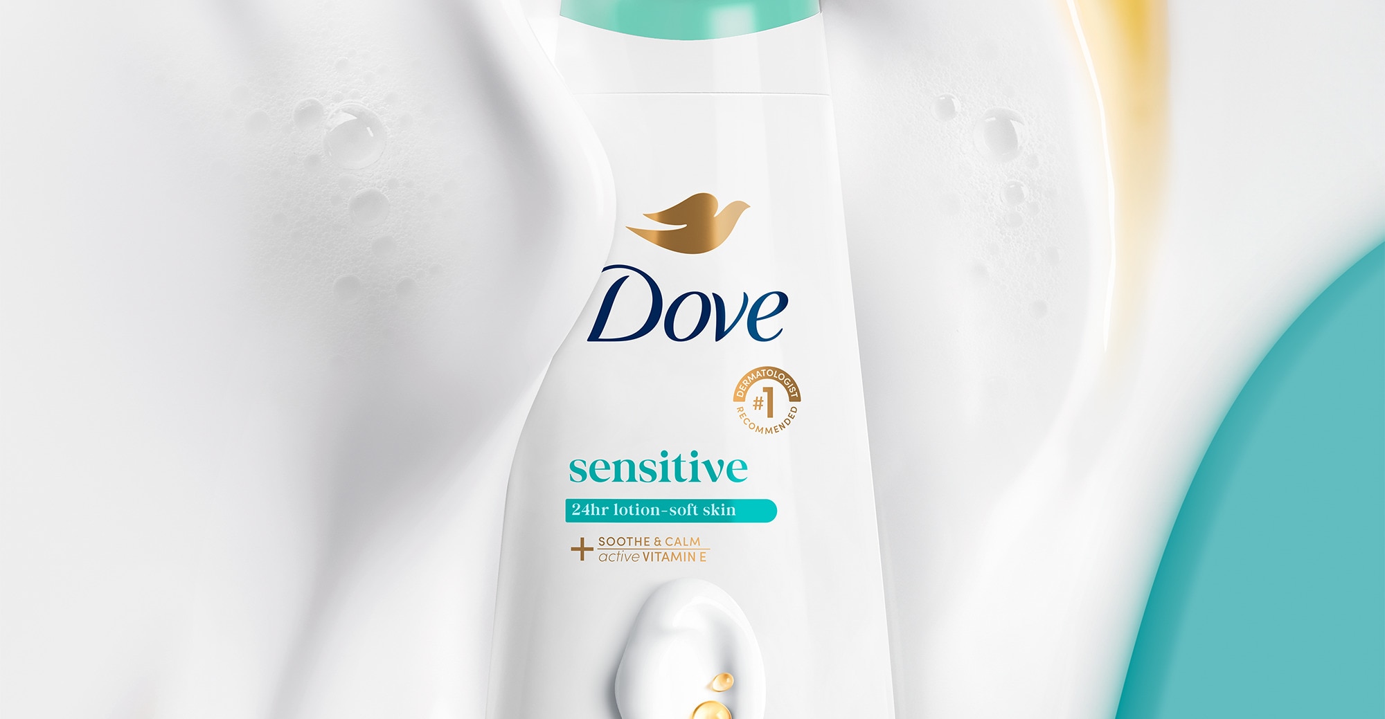 Product in packaging and texture image, showing a Dove Sensitive Body Wash product