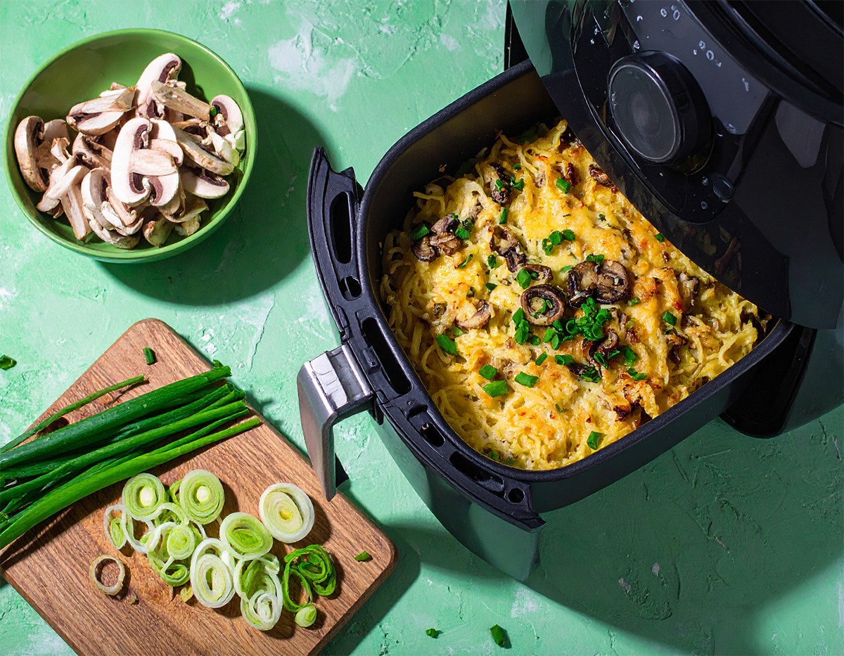 Champignon Käse Spätzle Auflauf in der Heißluftfritteuse 45 Min  recipe