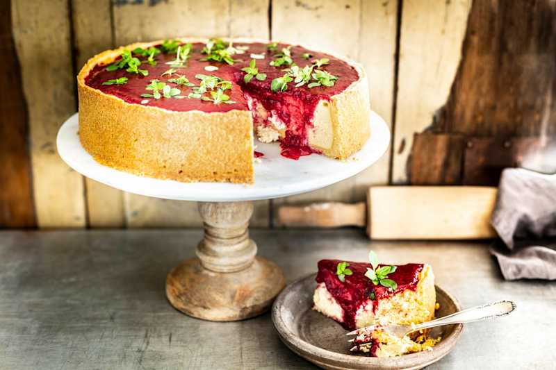Käsekuchen mit Senf, Himbeeren und Basilikum 570 Minutes  recipe