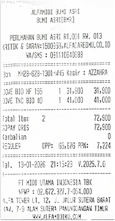 Contoh struk dari Supermarket