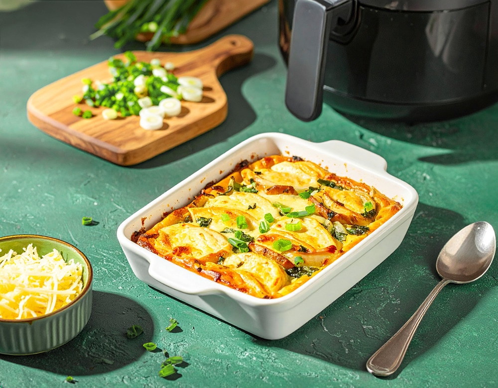 Maultaschen Auflauf in der Heißluftfritteuse 20 Min  recipe