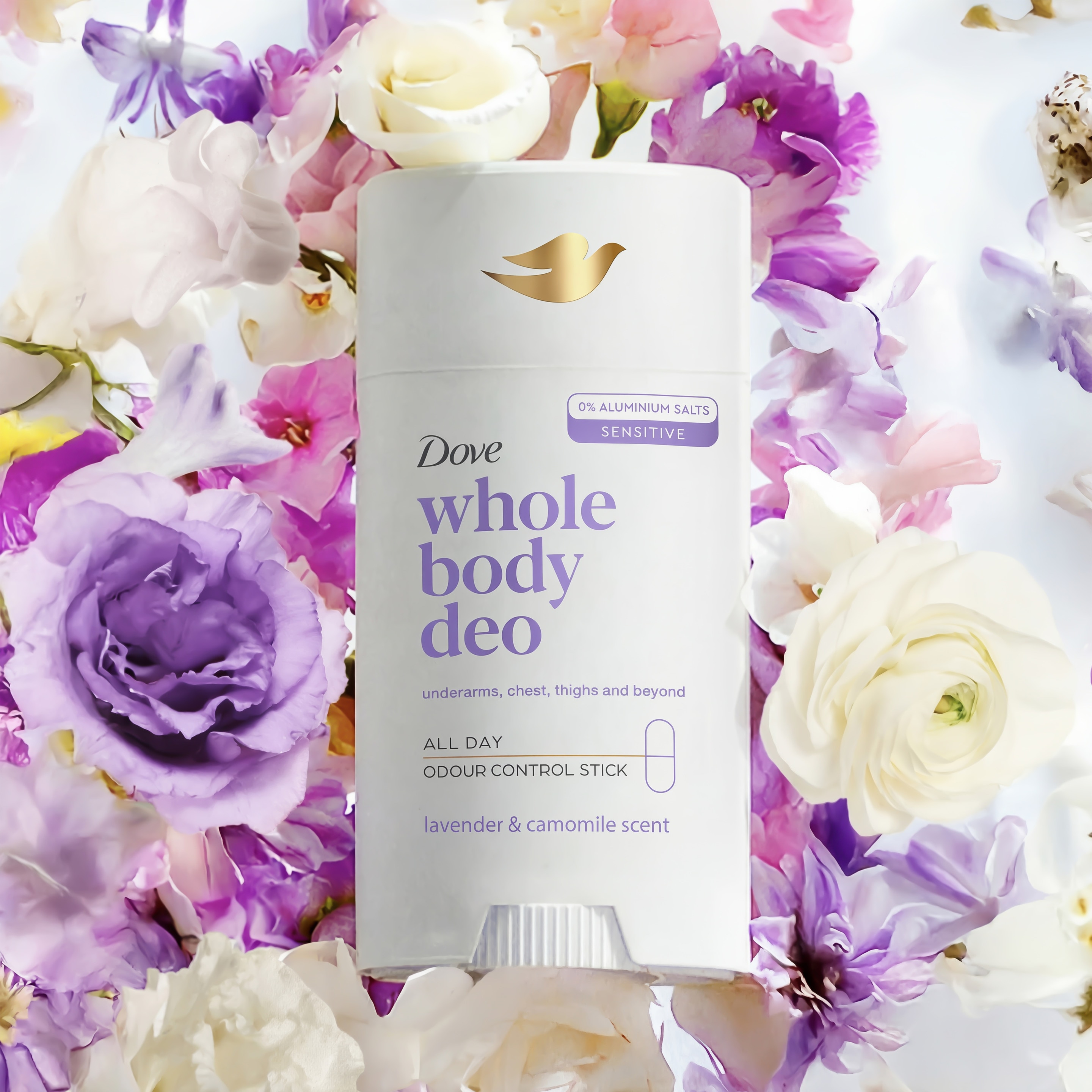 Dove Whole Body Sticks with floweral background 