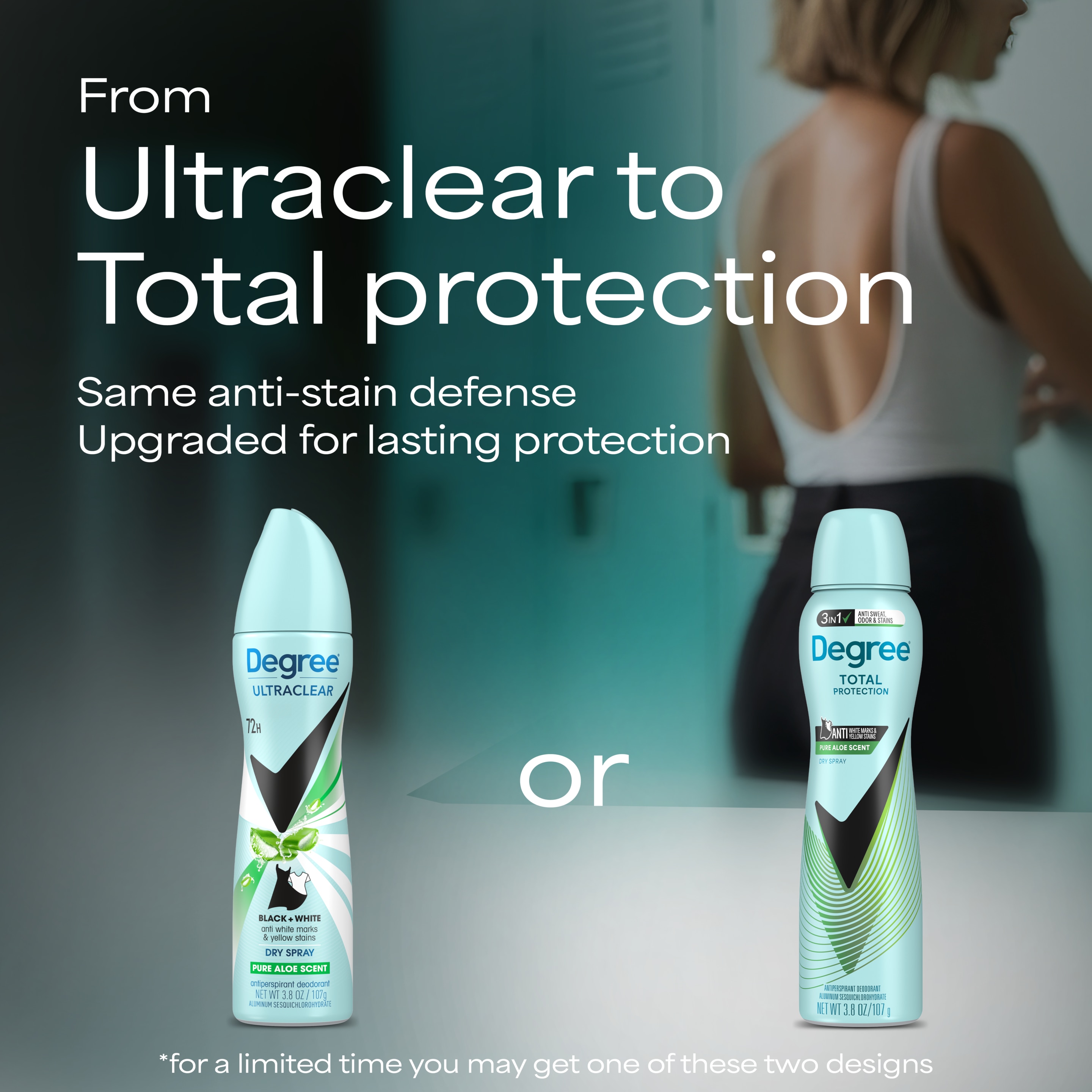 Total Protection Pure Aloe Women's Antiperspirant Deodorant Dry Spray Front Pack Shot