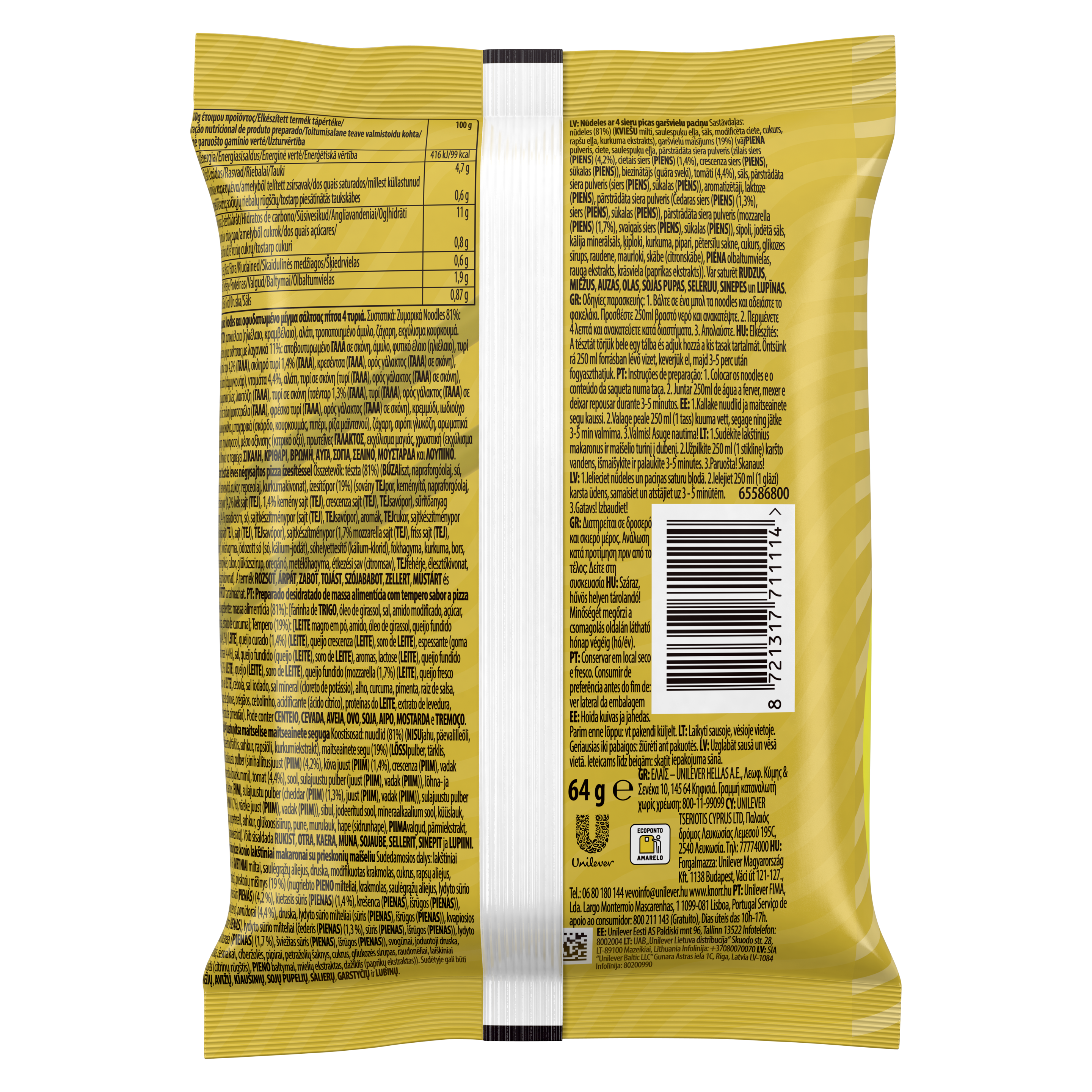 Knorr Snacky 4 sajtos pizzás tészta 64g