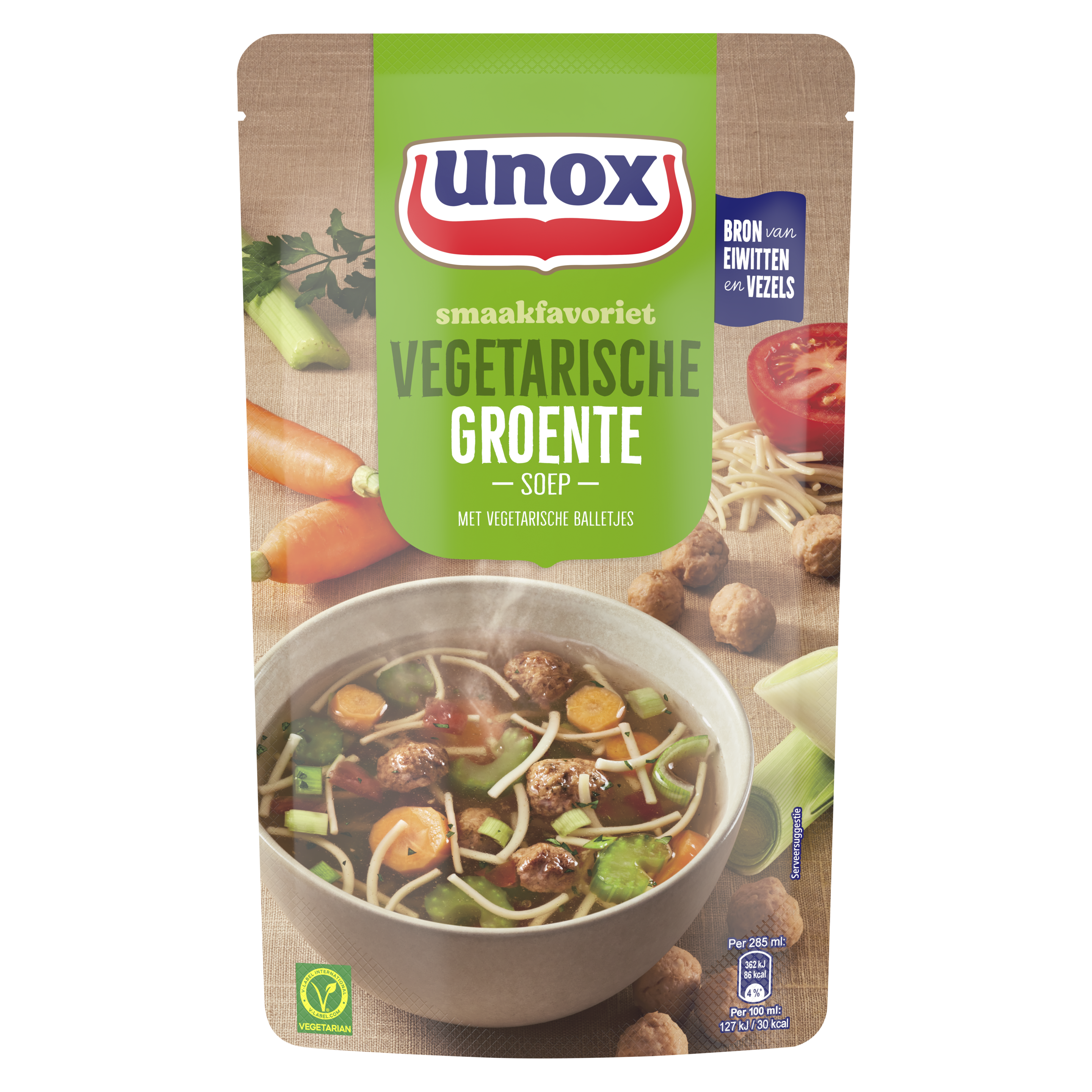 Unox  Soep In Zak Groentesoep met vegetarische ballen 570 ml packshot