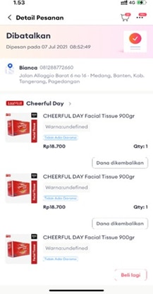 Struk belanja digital pada 