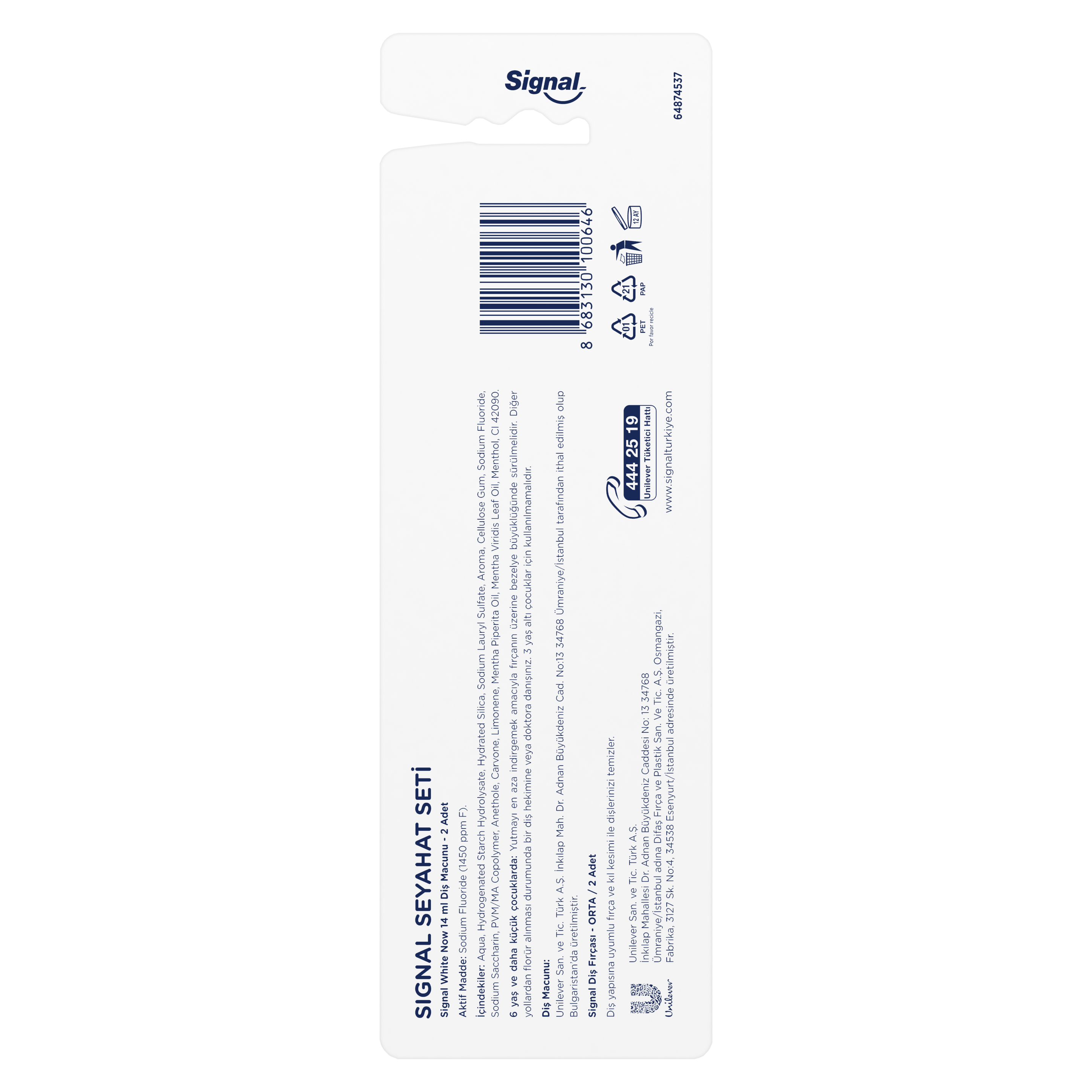 Signal White Now Diş Macunu + Diş Fırçası Seyehat Seti 2li 14ml packshot