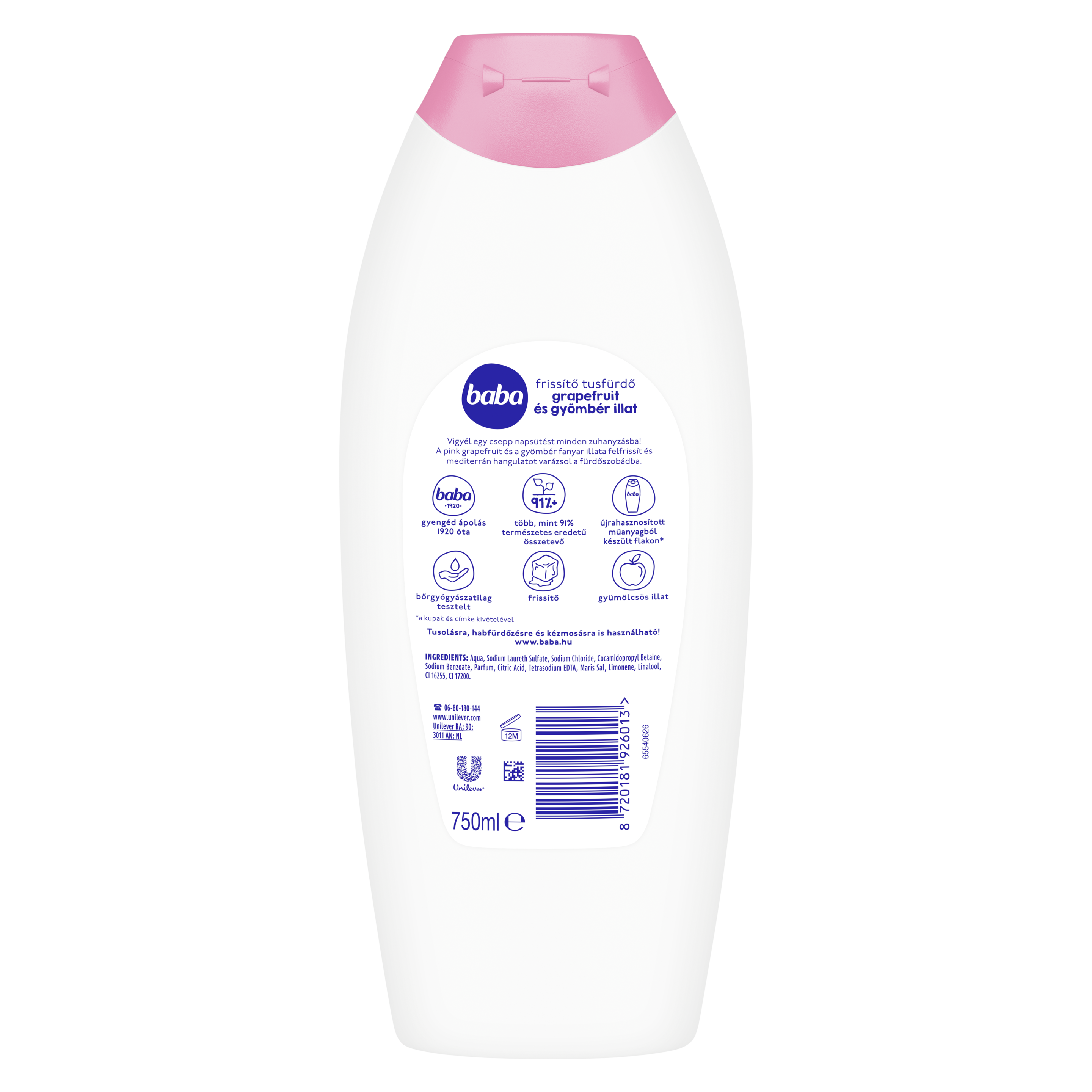 Baba pink limonádé tusfürdő grapefruit és gyömbér illat 750 ml