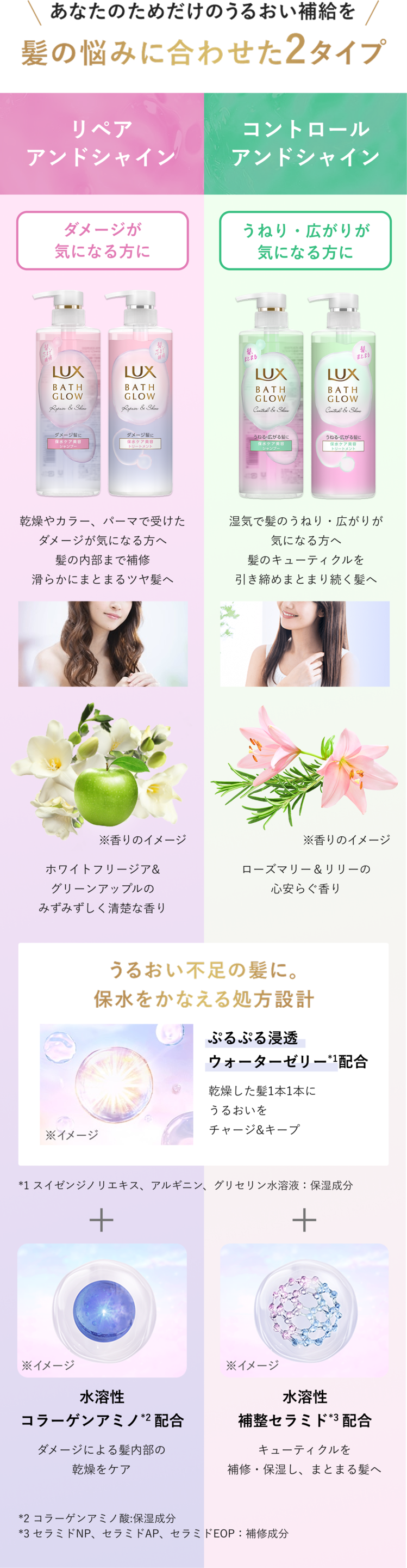 あなたのためだけのうるおい補給を。髪の悩みに合わせた2タイプ