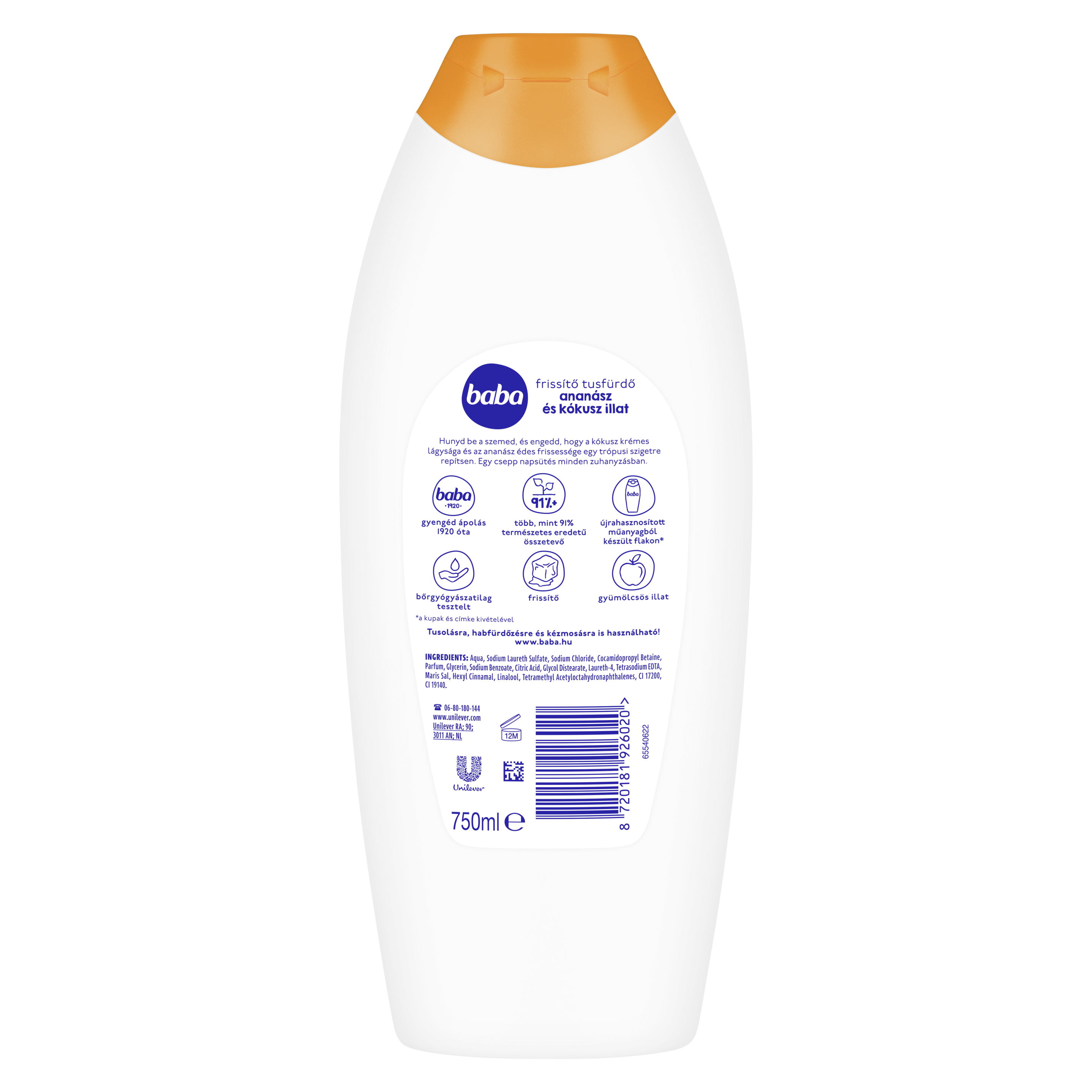 Baba trópusi limonádé tusfürdő ananász és kókusz illat 750 ml
