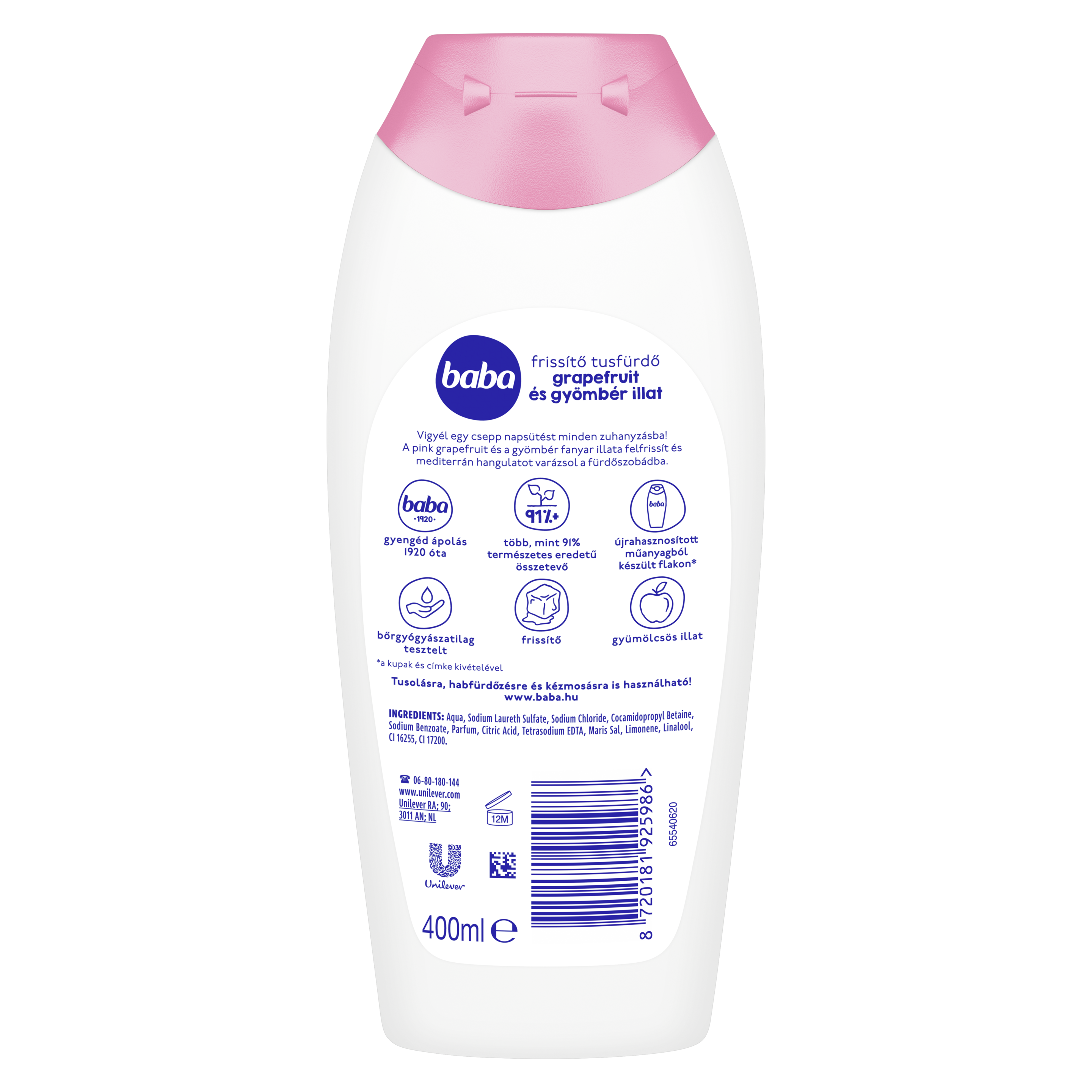 Baba pink limonádé tusfürdő grapefruit és gyömbér illat 400 ml
