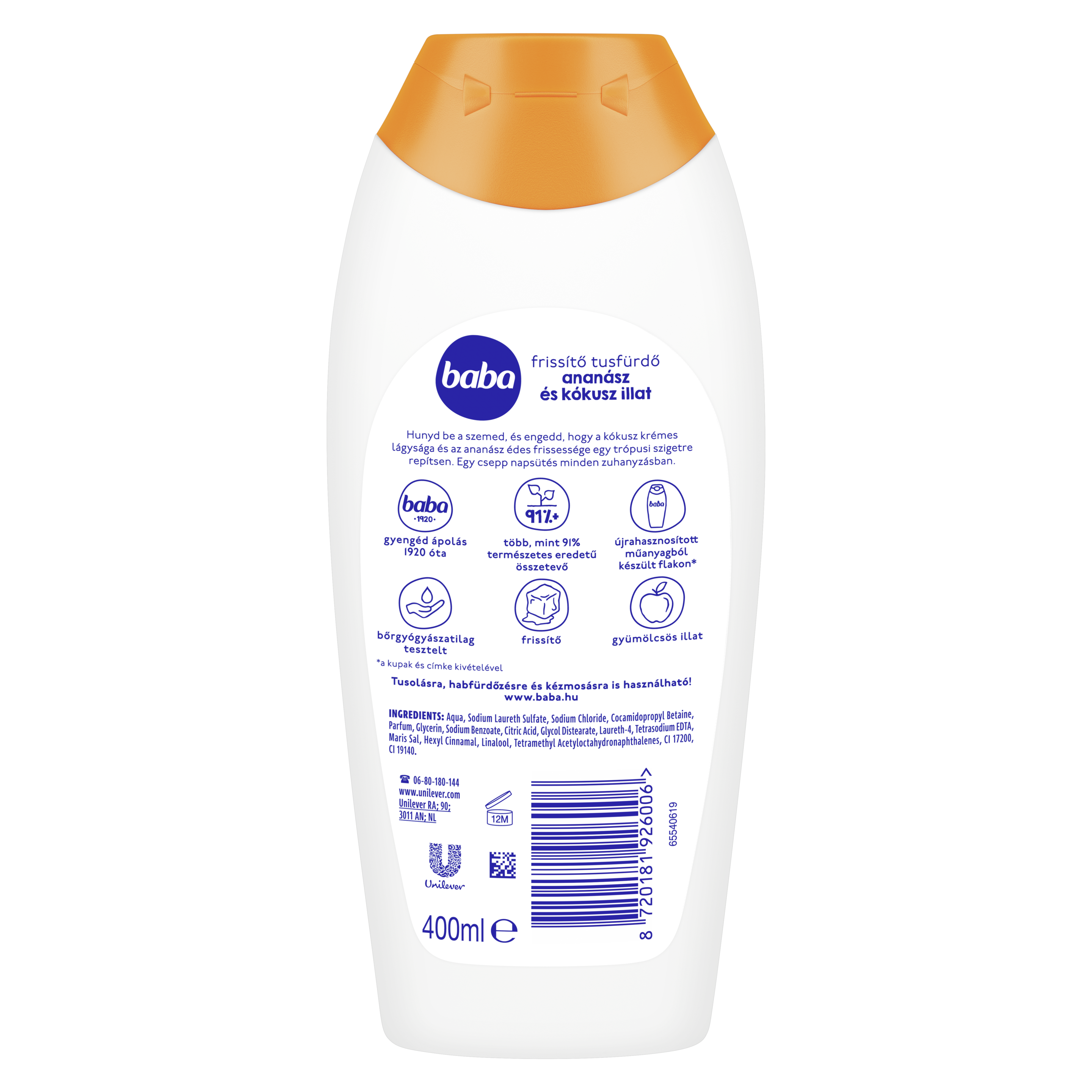 Baba trópusi limonádé tusfürdő ananász és kókusz illat 400 ml