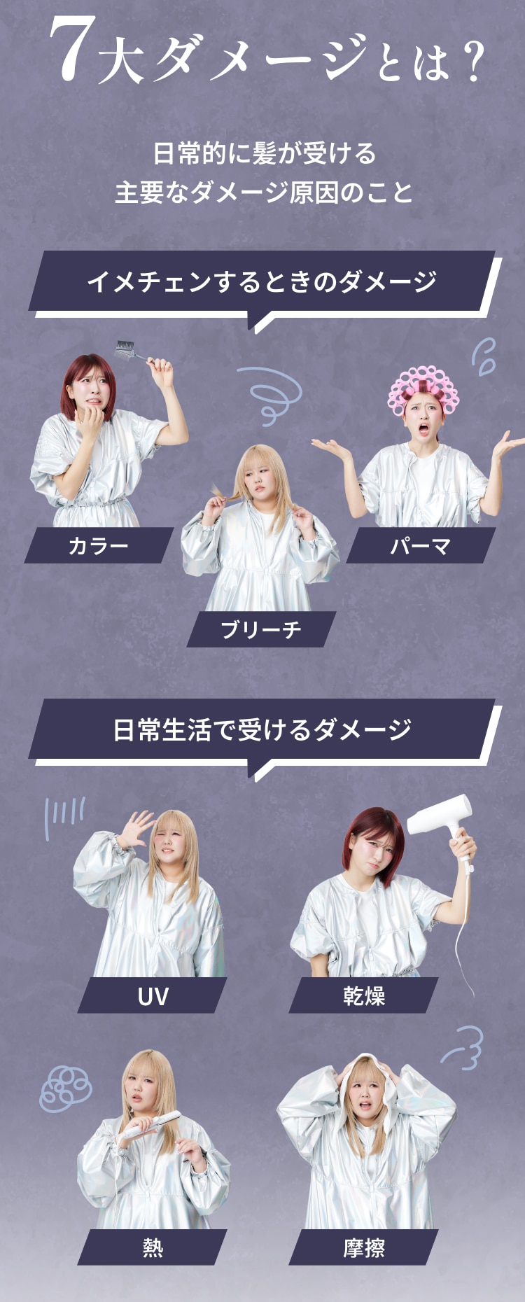 7大ダメージとは？日常的に髪が受ける主要なダメージ原因のこと
