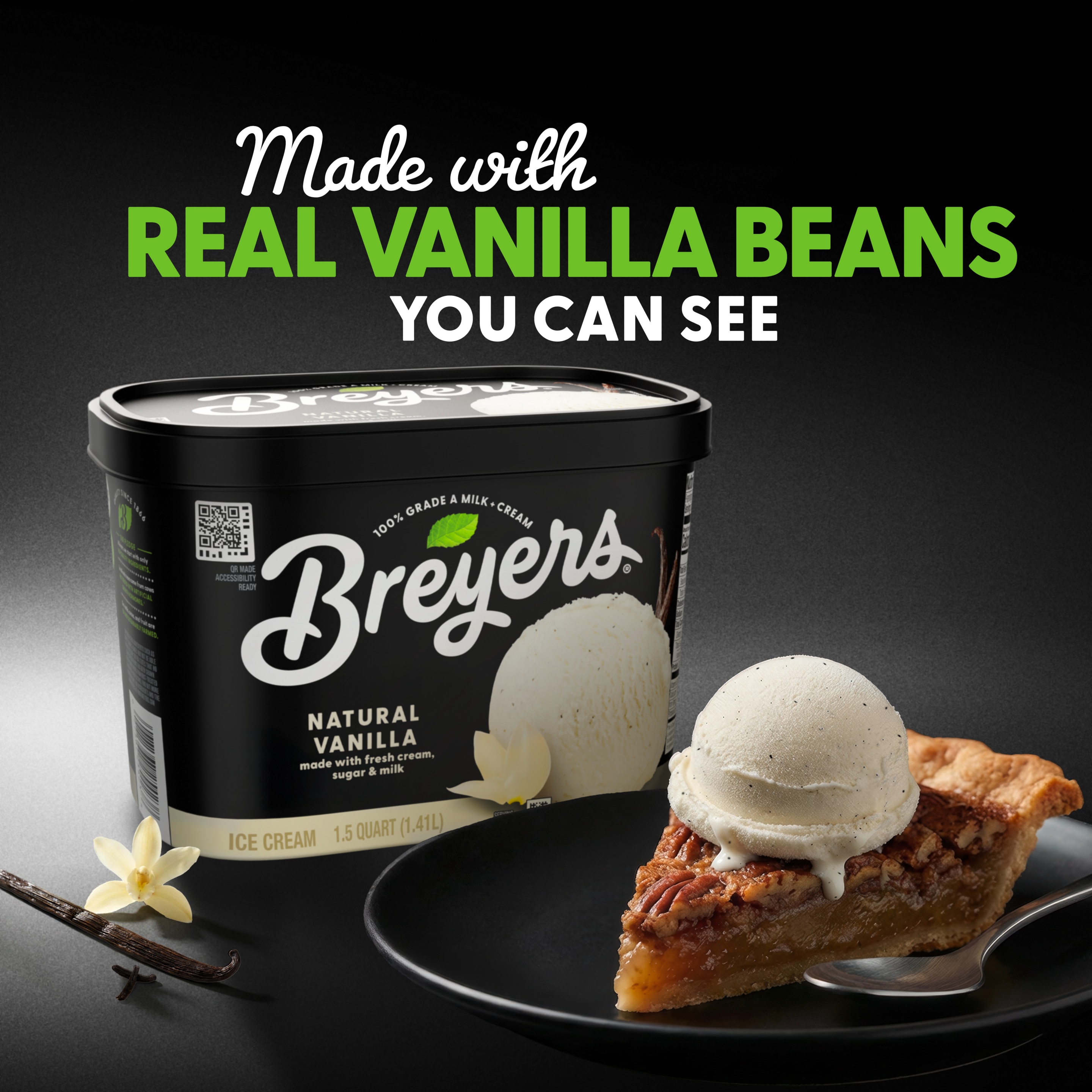 A 48 ounce tub of Breyers® Natural Vanilla Nutritional Panel