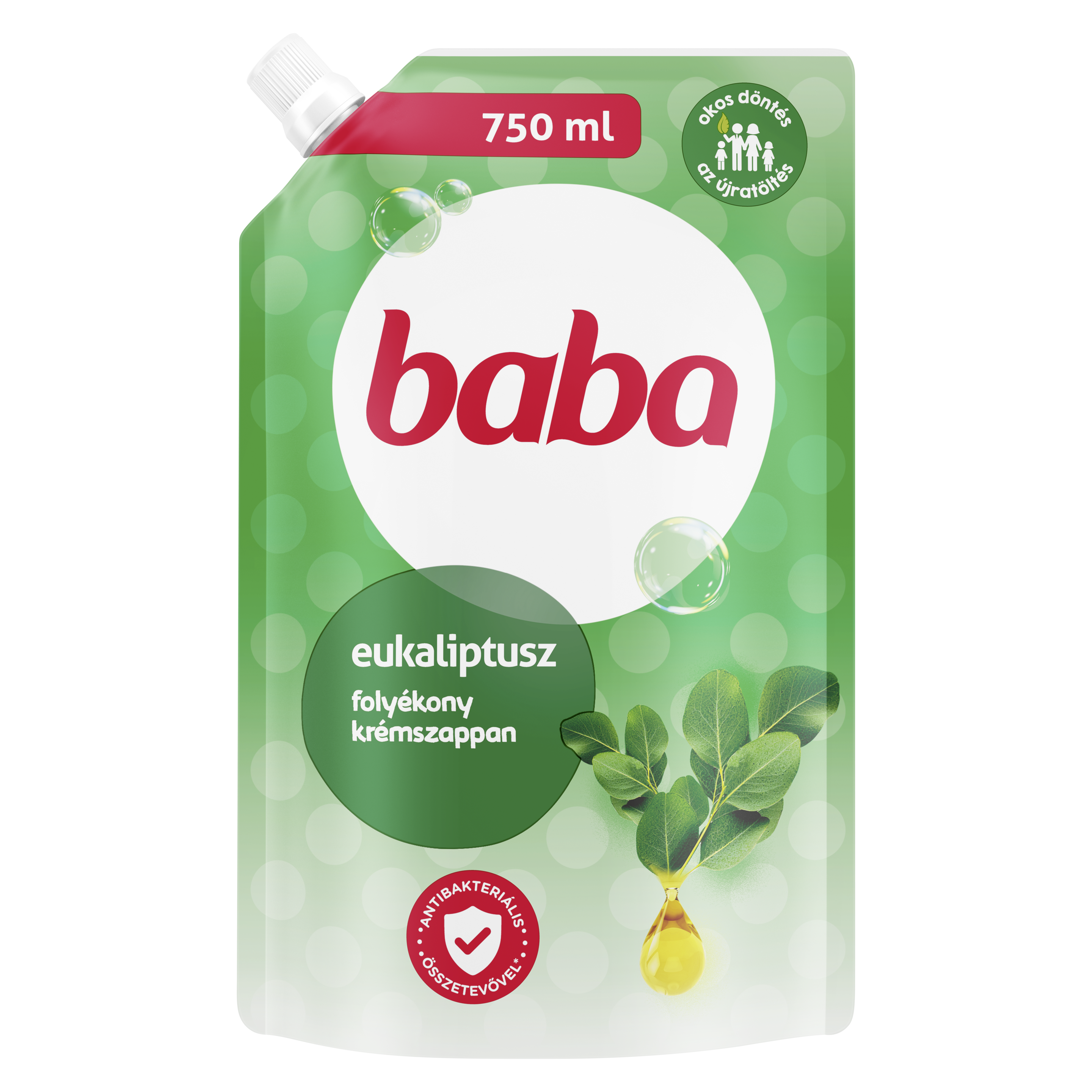 Baba folyékony szappan utántöltő antibakteriális* eukaliptusz 750 ml packshot