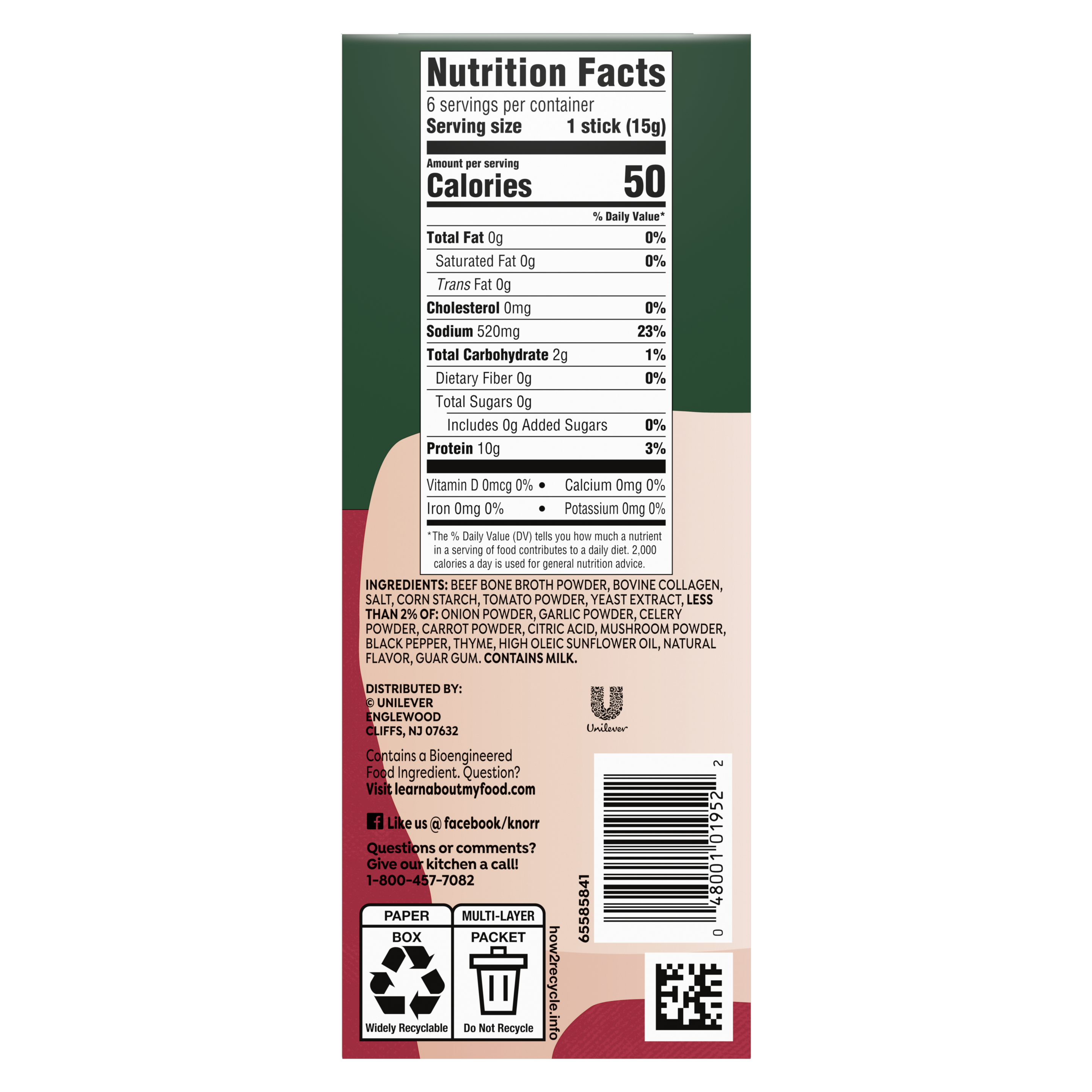 Knorr Beef Bone Broth  back of pack