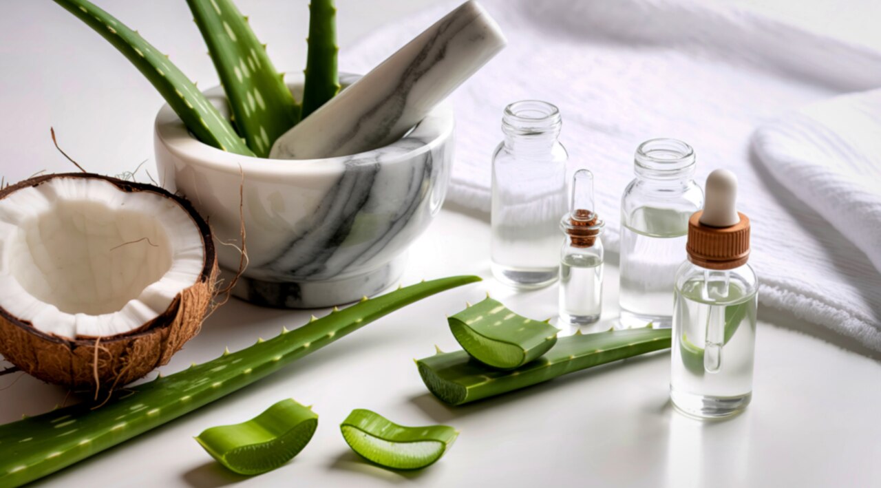 1. Coconut Oil and Aloe Vera Hair Mask