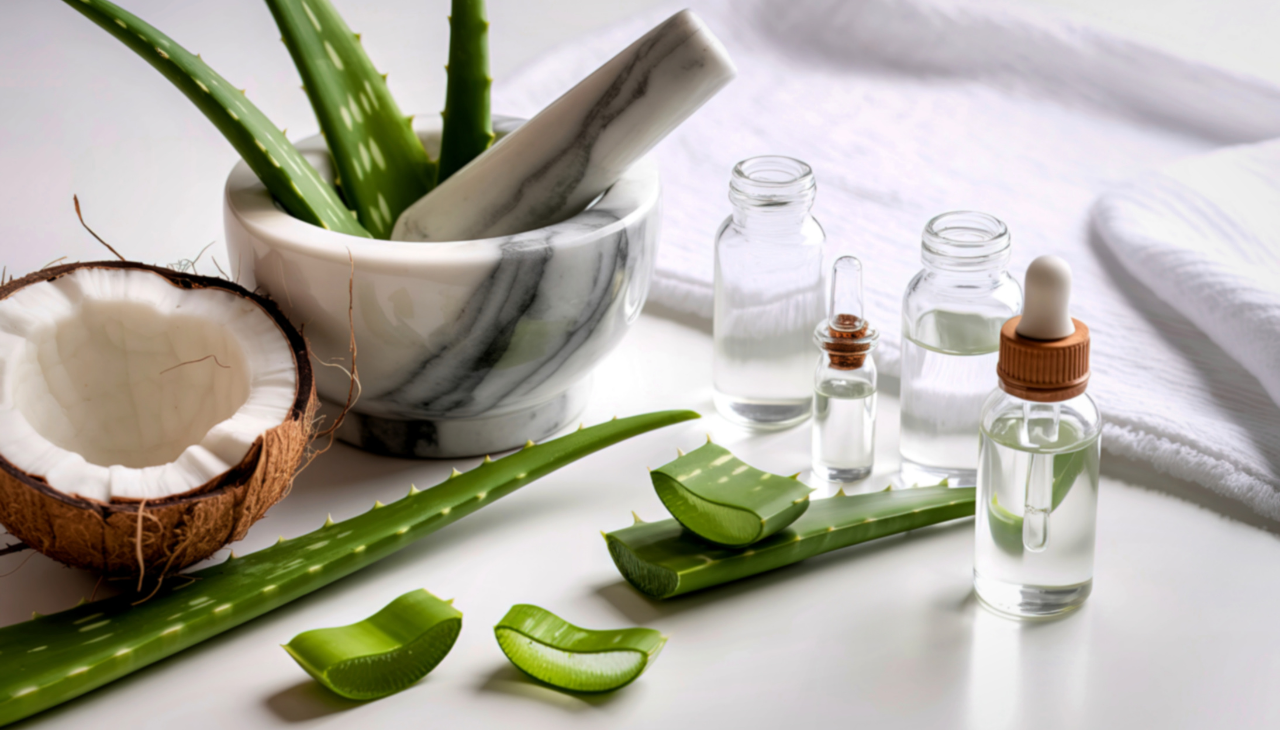 1. Coconut Oil and Aloe Vera Hair Mask