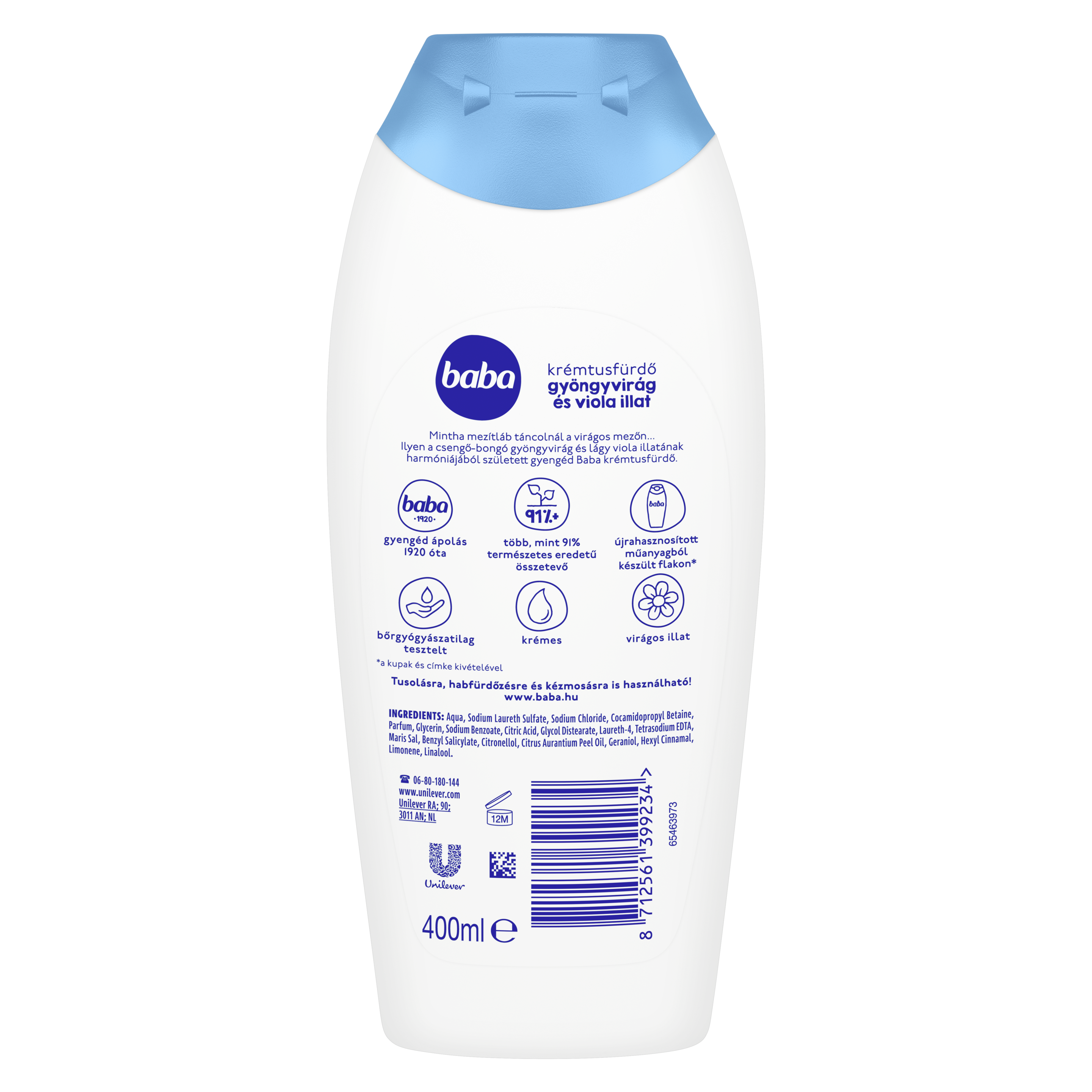 Baba krémtusfürdő gyöngyvirág és viola illat 400 ml
