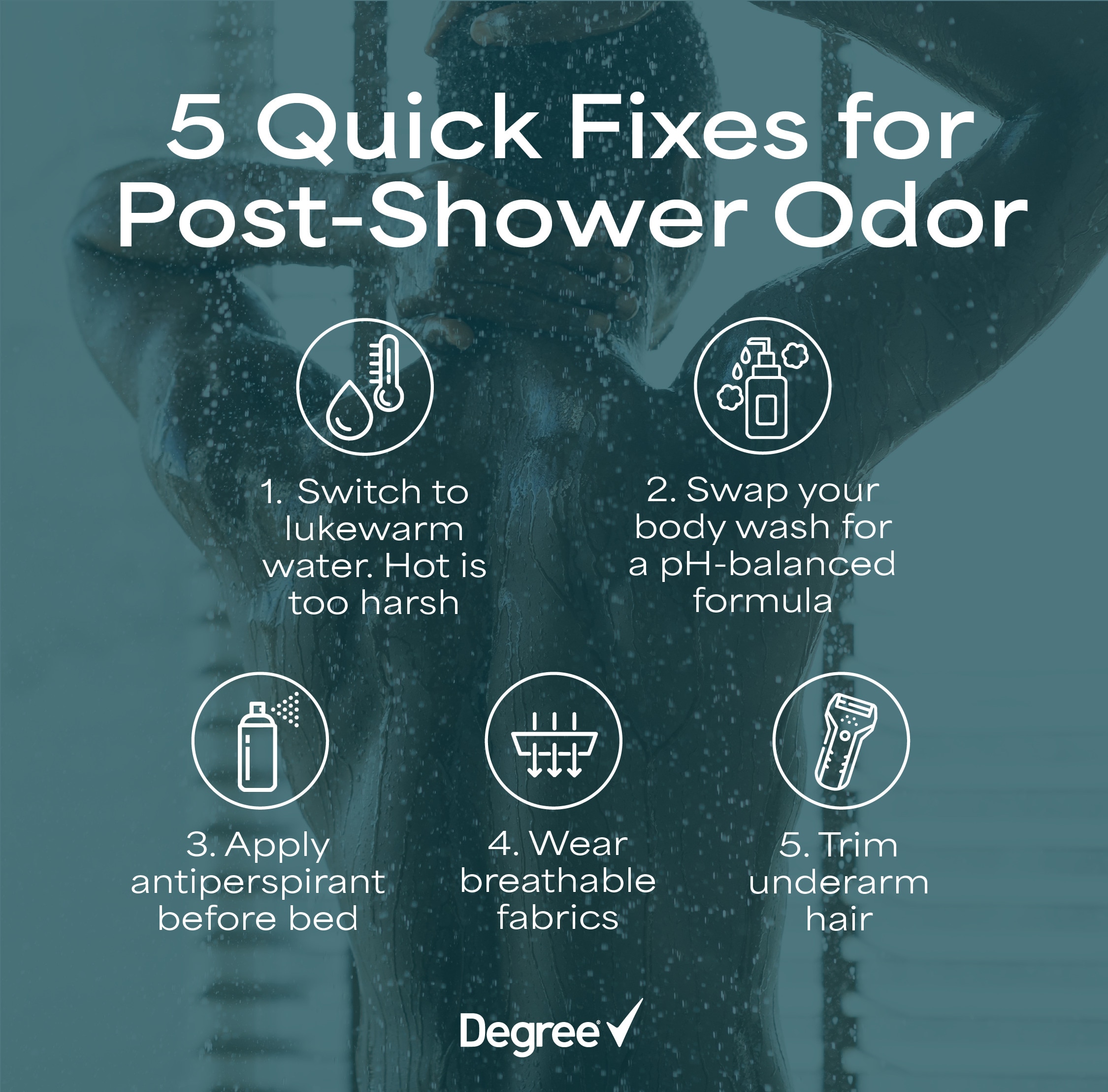 Infographic highlighting 5 Quick Fixes for Post-Shower Odor