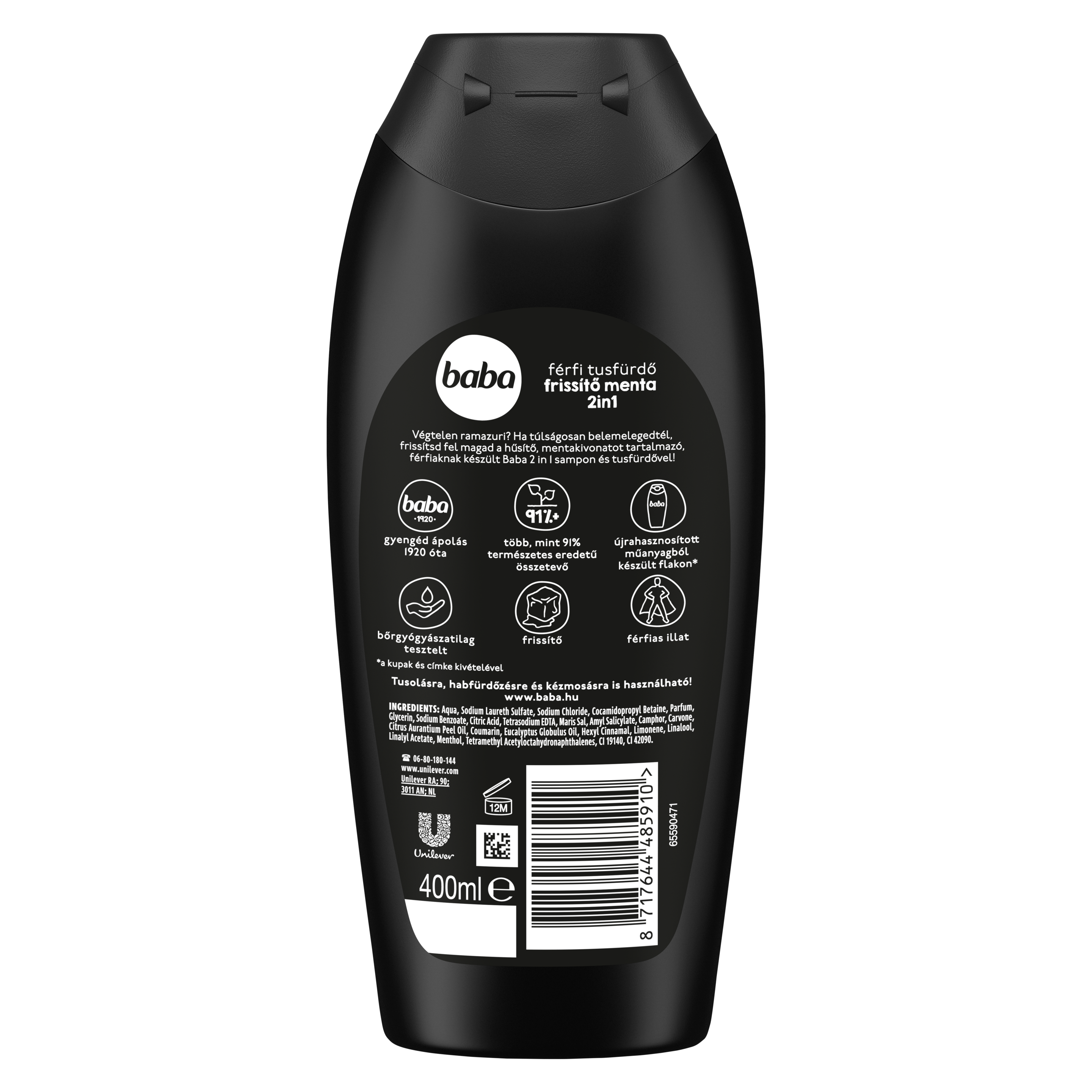 Baba férfi tusfürdő frissítő menta 2in1 400 ml