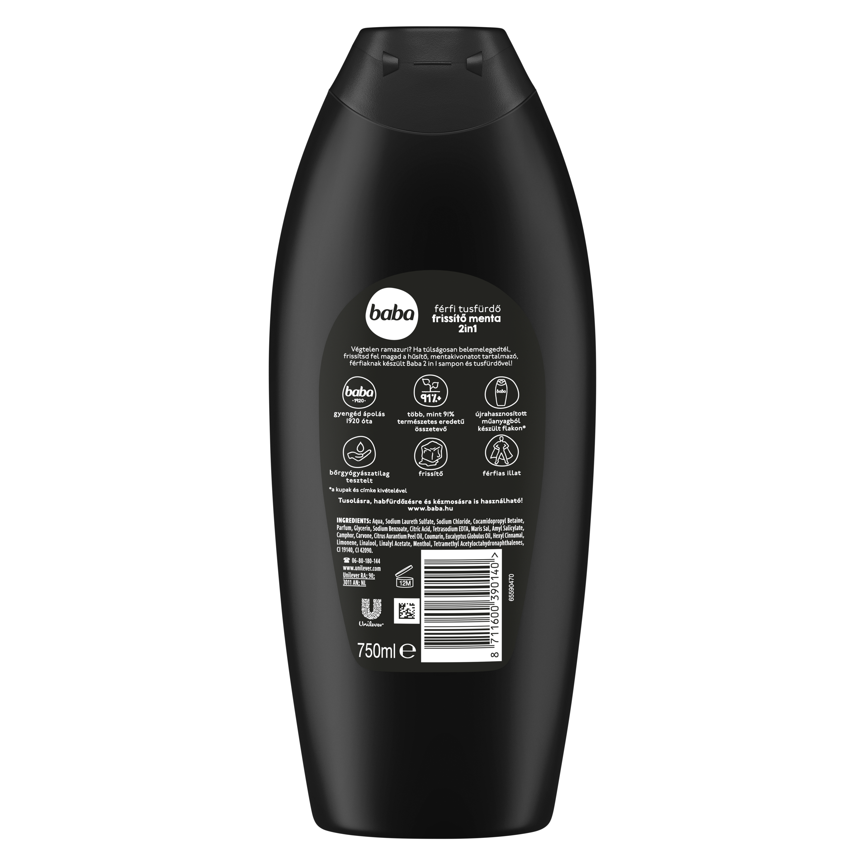Baba férfi tusfürdő frissítő menta 2in1 750 ml