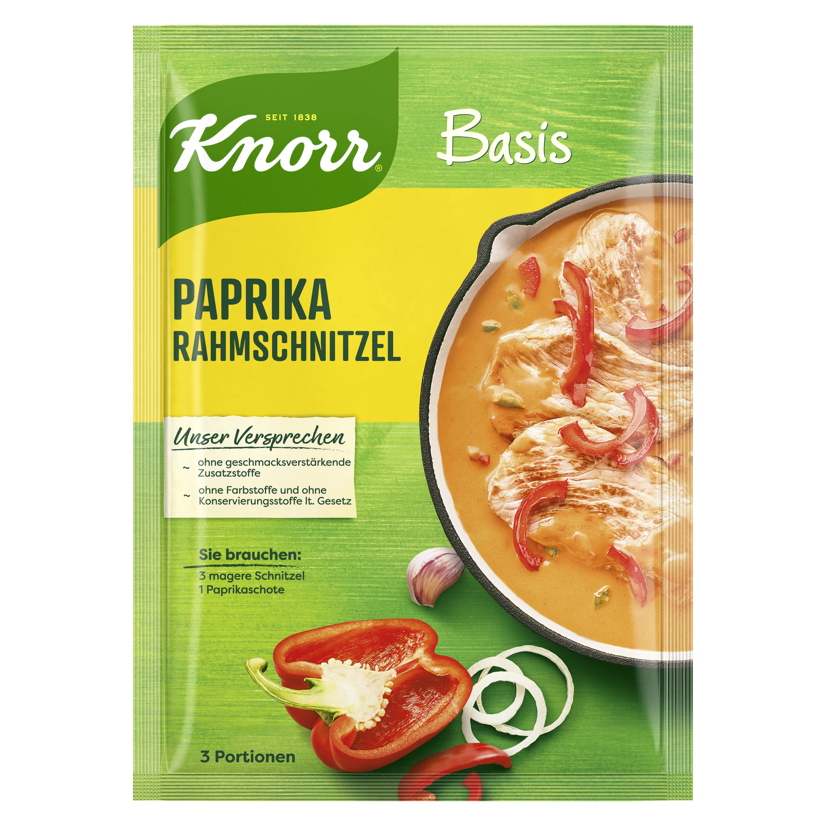 Knorr Basis Paprika-Rahmschnitzel 3 Portionen 63g packshot