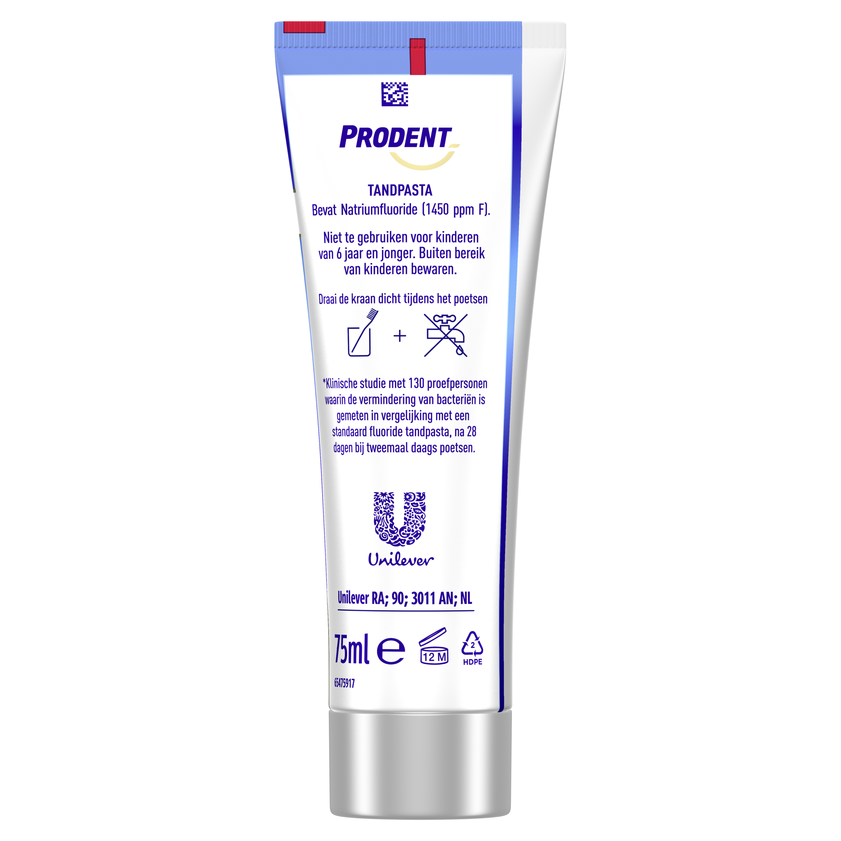 Prodent Wit + Fris Expert 75 ml - Achterkant tube