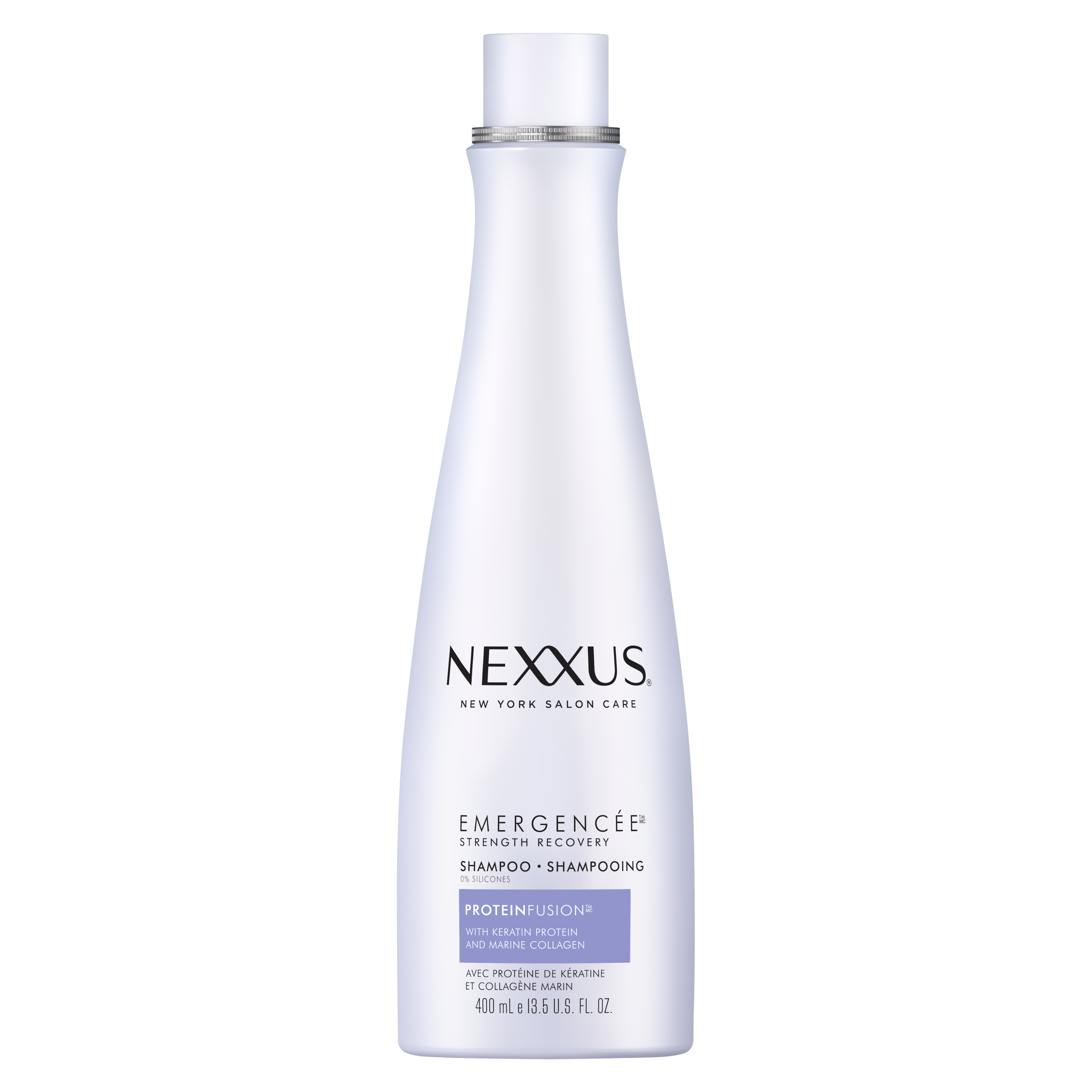 Front of shampoo pack Nexxus shampoo emergencée 400ml