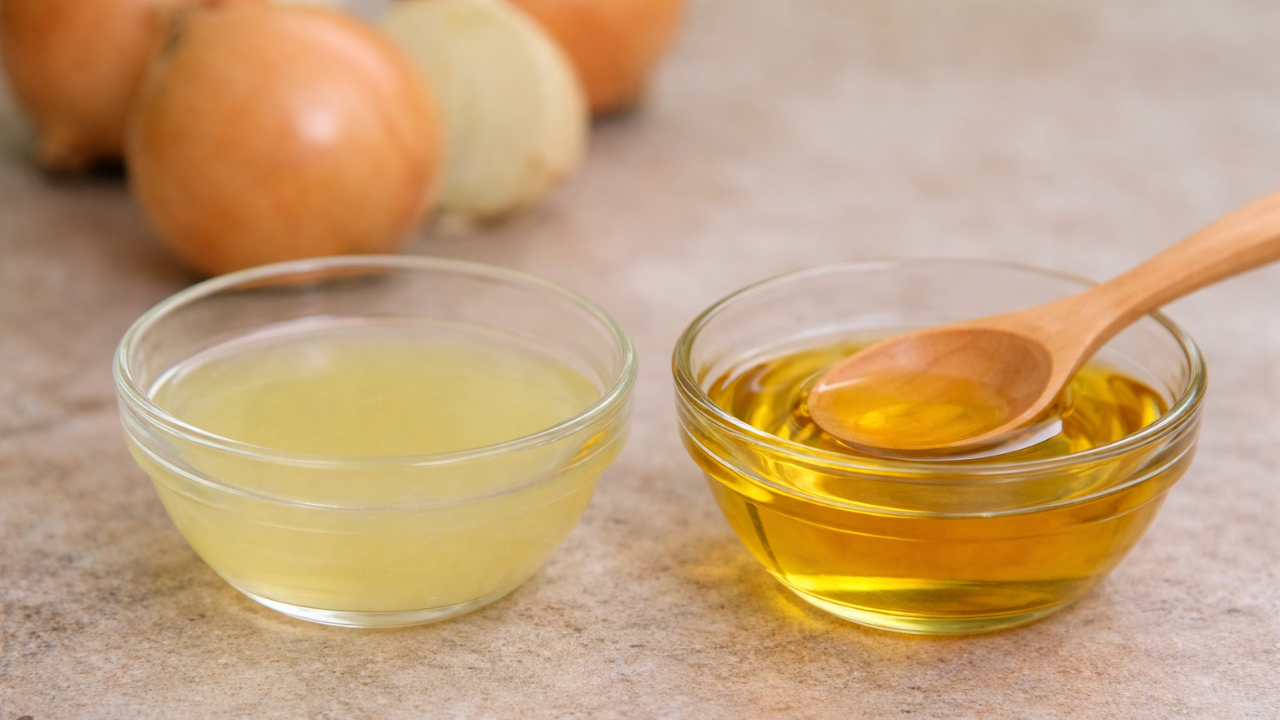 6. Onion Juice & Castor Oil (For Thickening)