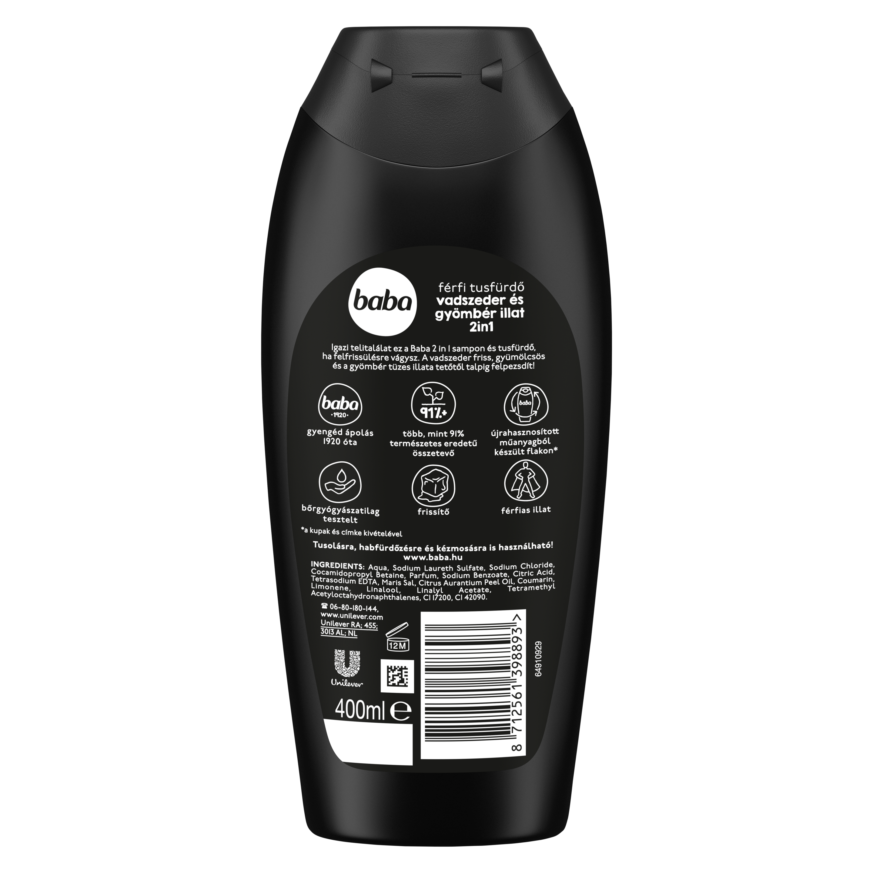 Baba férfi tusfürdő vadszeder és gyömbér illat 2in1 400 ml