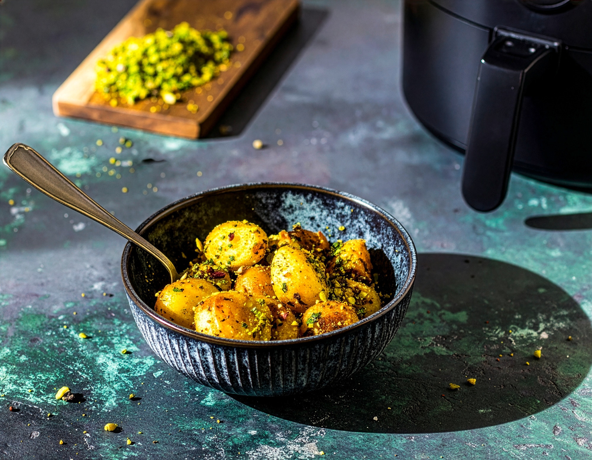 Knusprige Kartoffeln mit Pistazien-Crunch im Air Fryer 28 Min  recipe