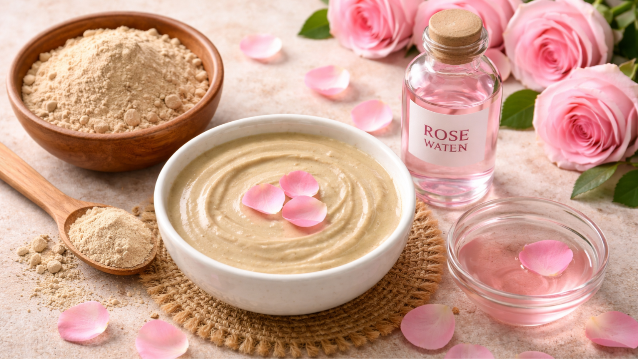 1. Multani Mitti & Rose Water Mask