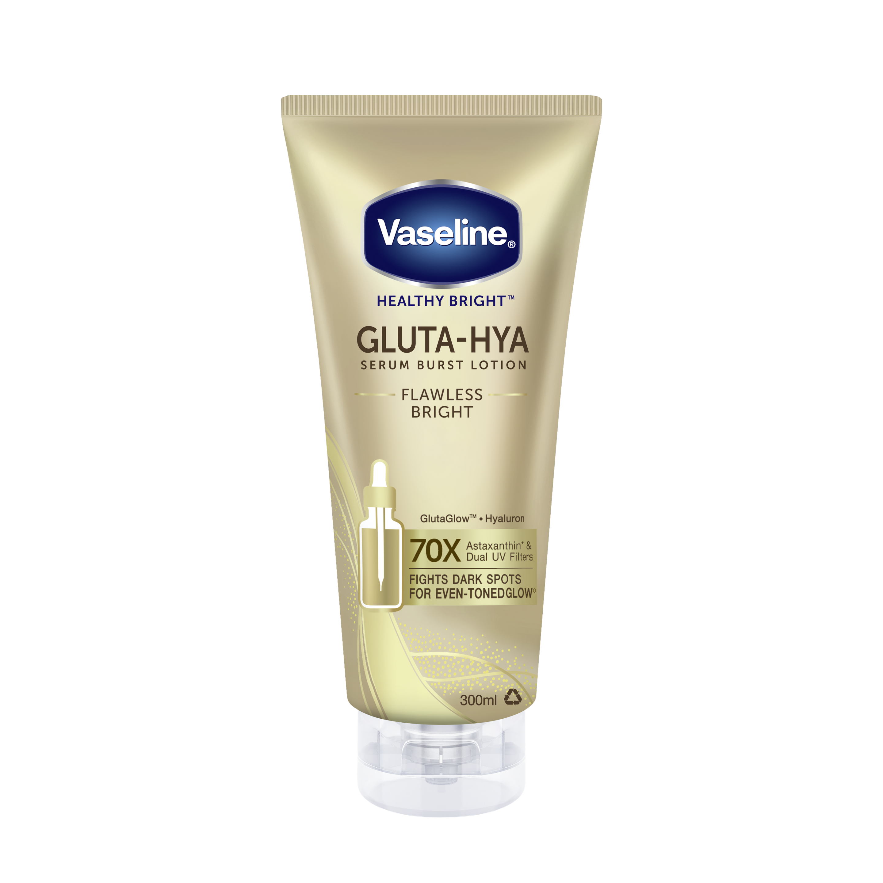 Vaseline® Gluta-Hya Serum Burst Lotion Flawless Bright 300ml FOP Pack packshot