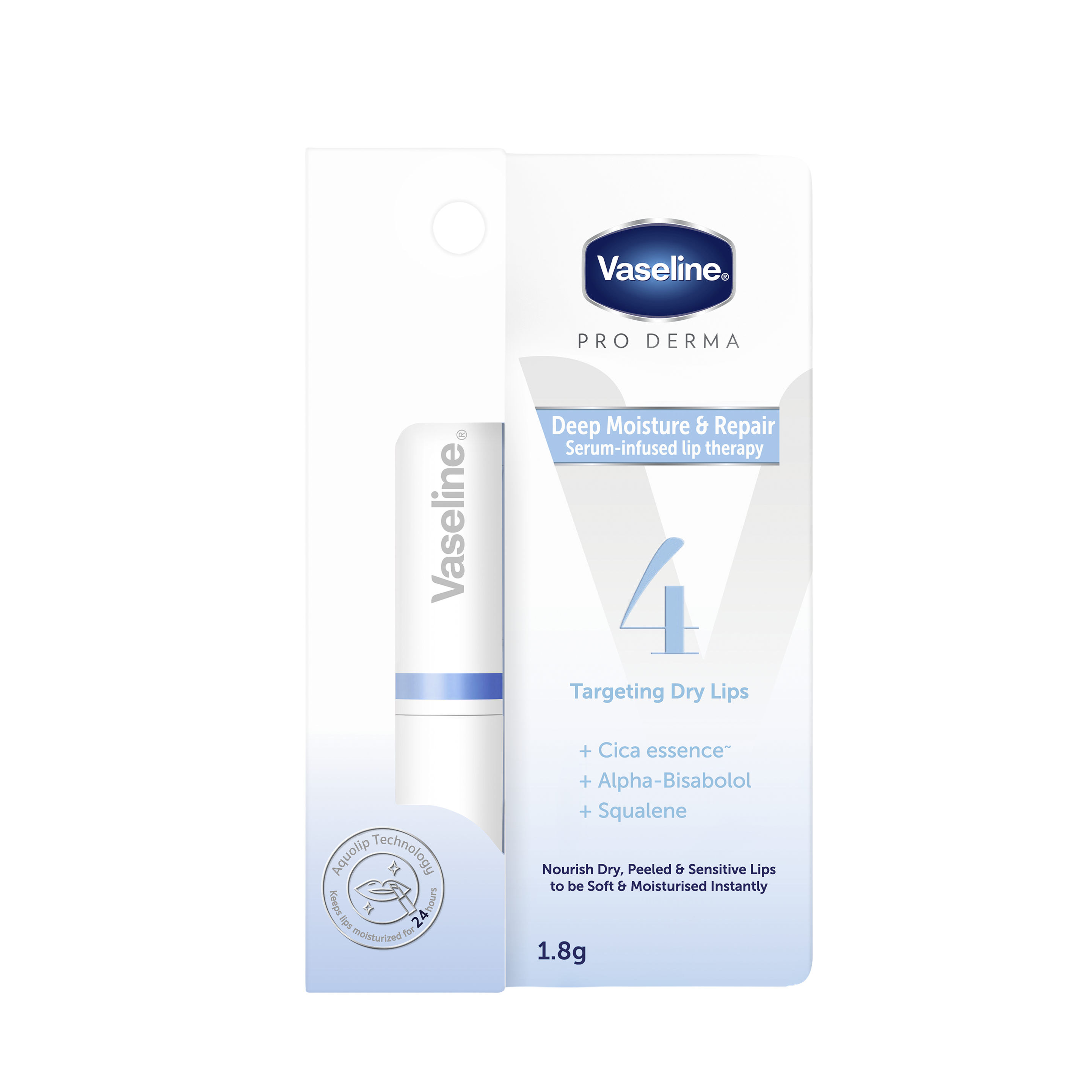 Vaseline Pro Derma Lip Deep Moisture & Repair 1.8g FOP Pack packshot