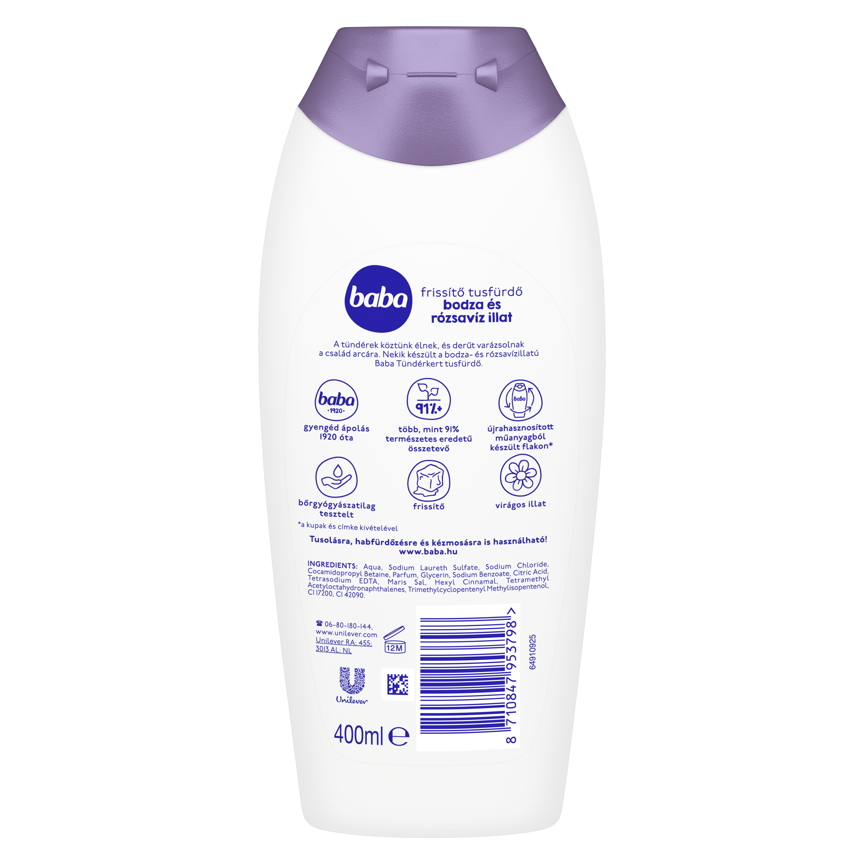 Baba frissítő tusfürdő bodza és rózsavíz illat 400 ml
