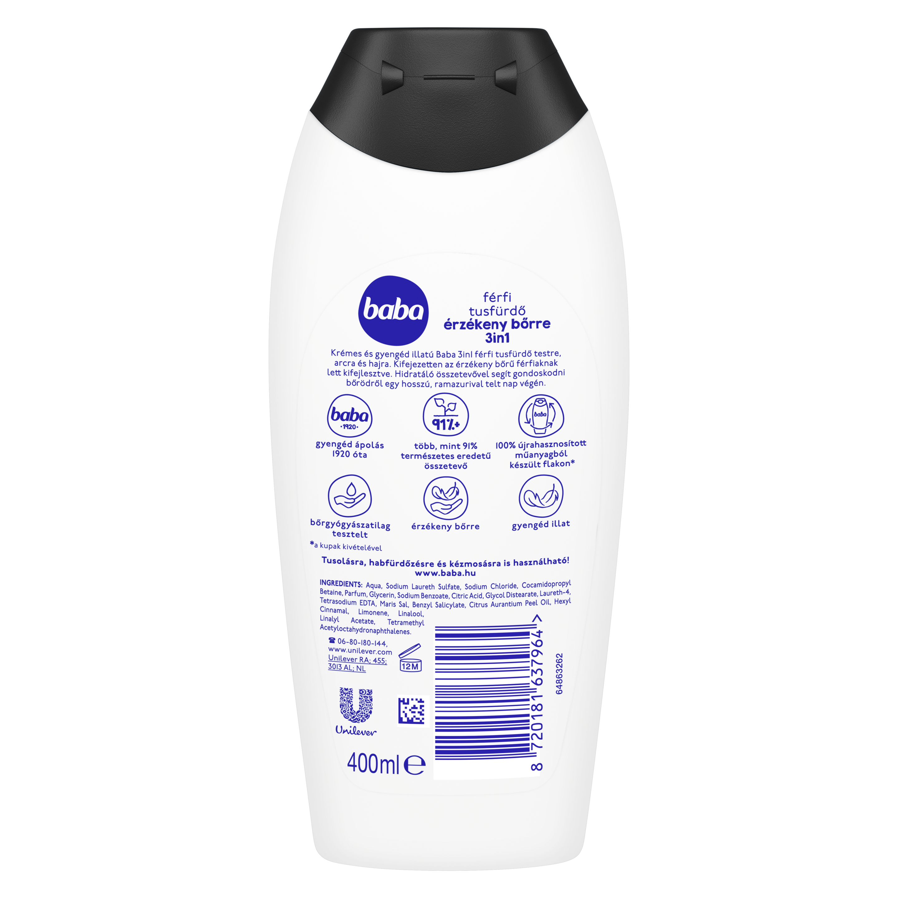 Baba férfi tusfürdő érzékeny bőrre 3in1 400 ml