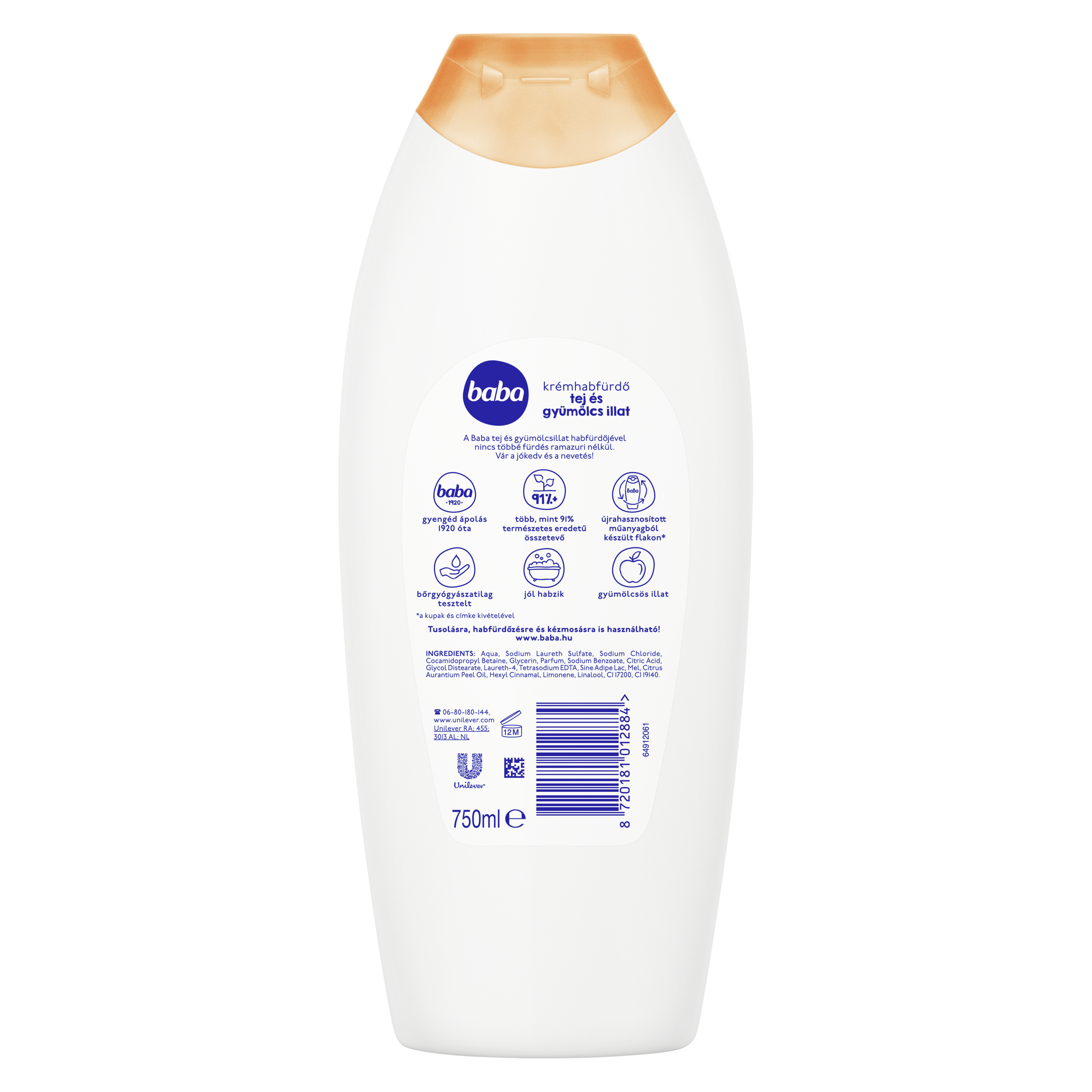 Baba krémhabfürdő tej és gyümölcs 750 ml