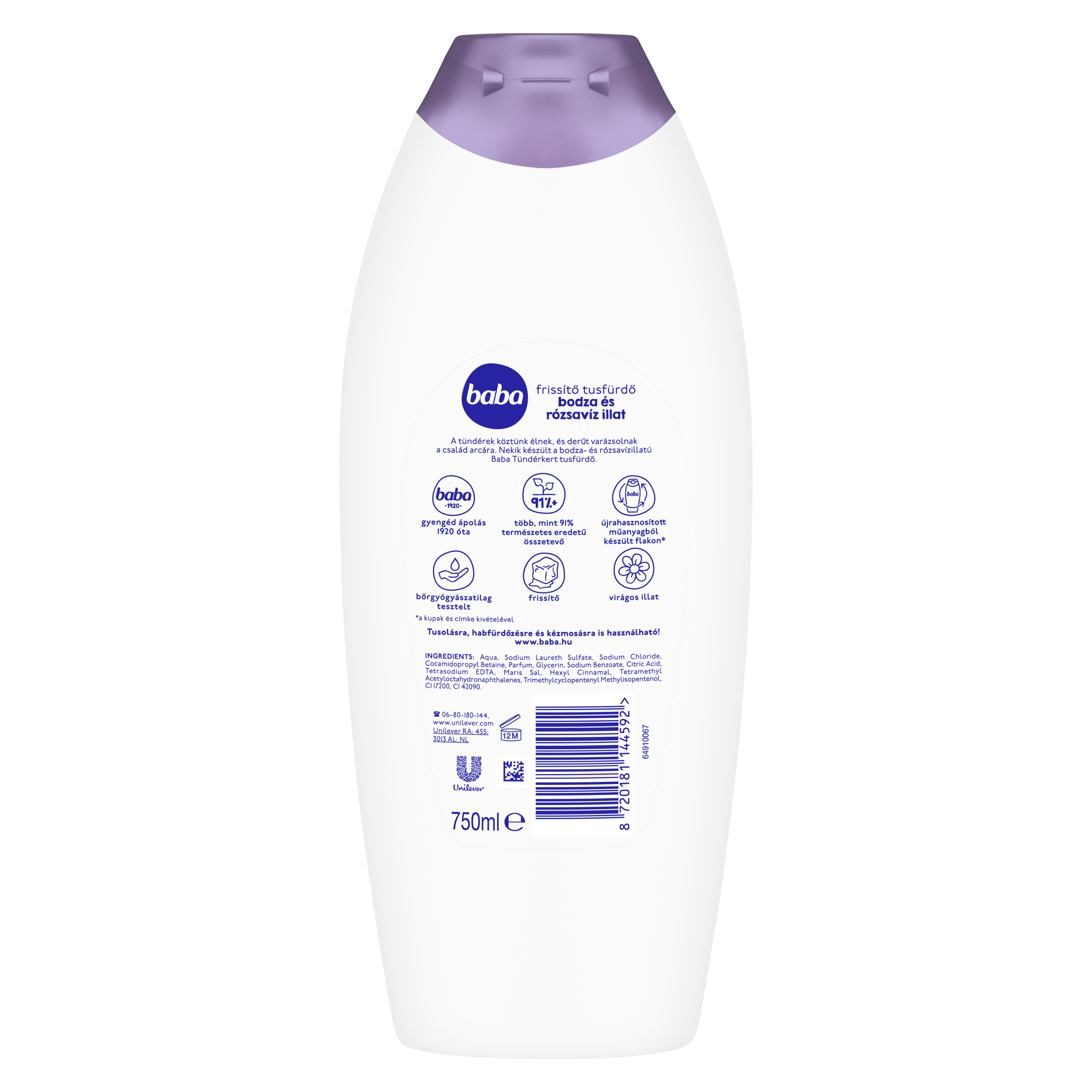 Baba frissítő tusfürdő bodza és rózsavíz illat 750 ml