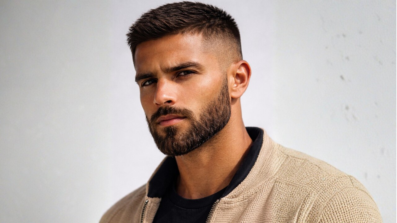 28. Crew Cut with Fade & Beard Blend