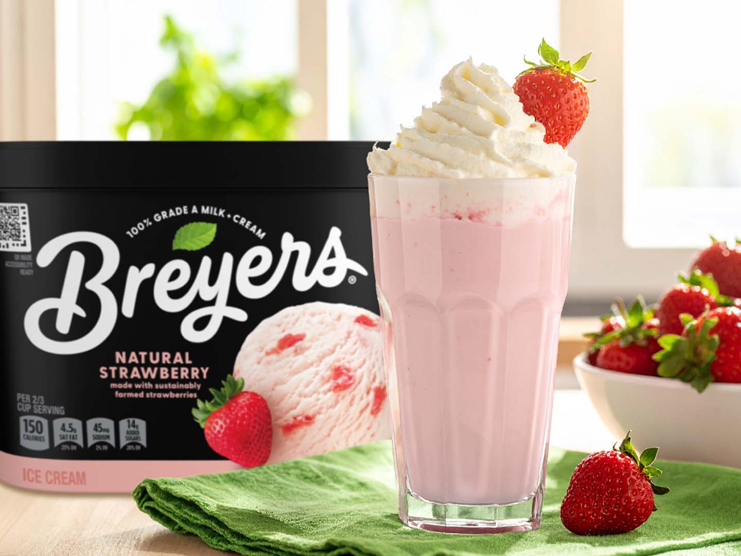 A deliciously thick and fruity strawberry milkshake