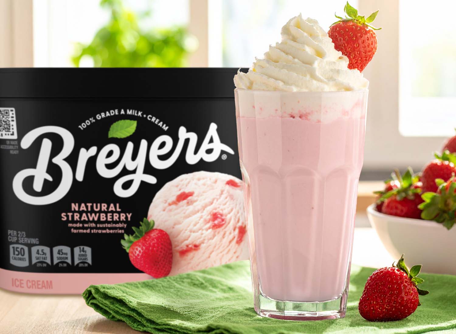 Classic creamy strawberry milkshake with Breyers® Natural Strawberry ice cream 
