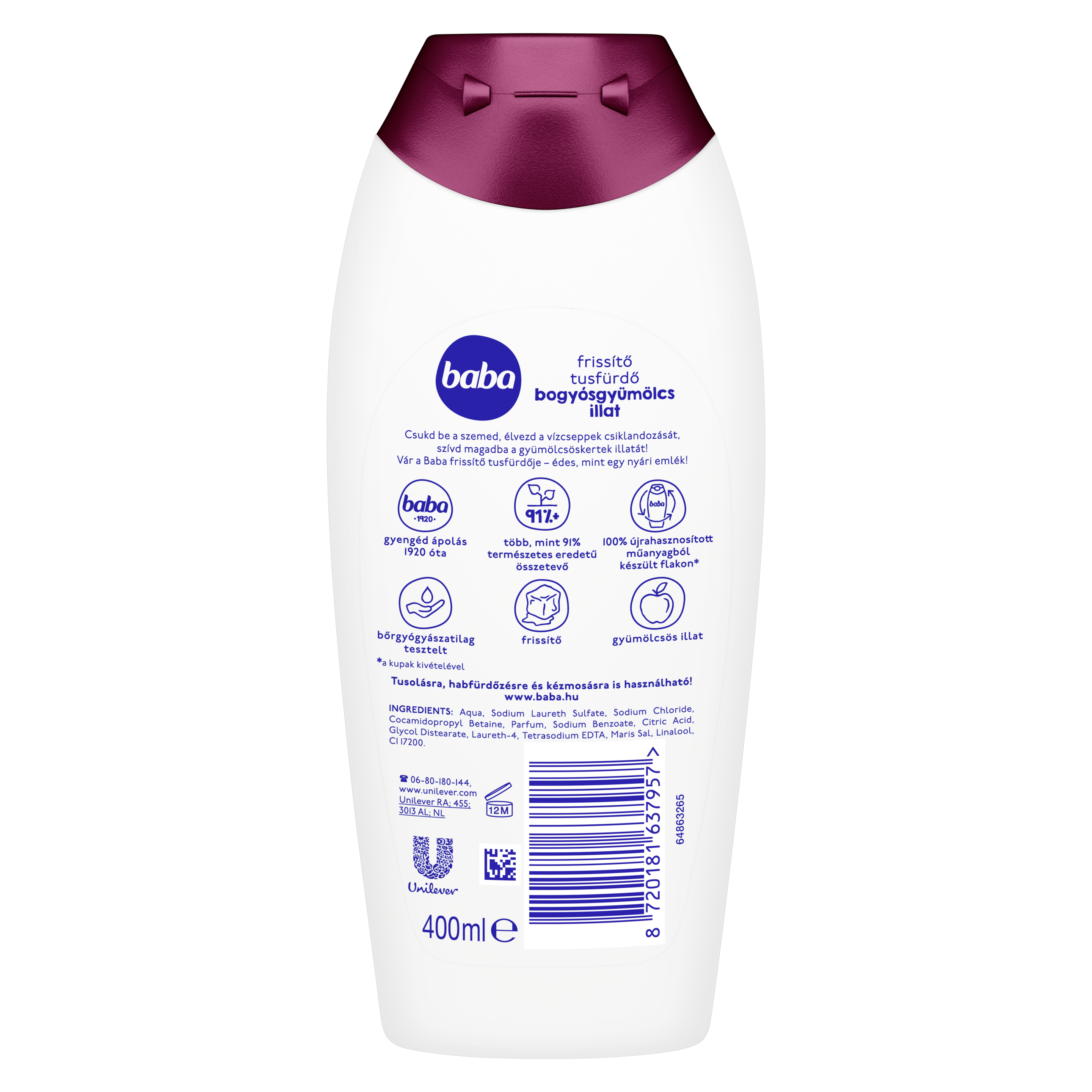 Baba Gyümölcsöskert tusfürdő bogyósgyümölcs illat 400ml