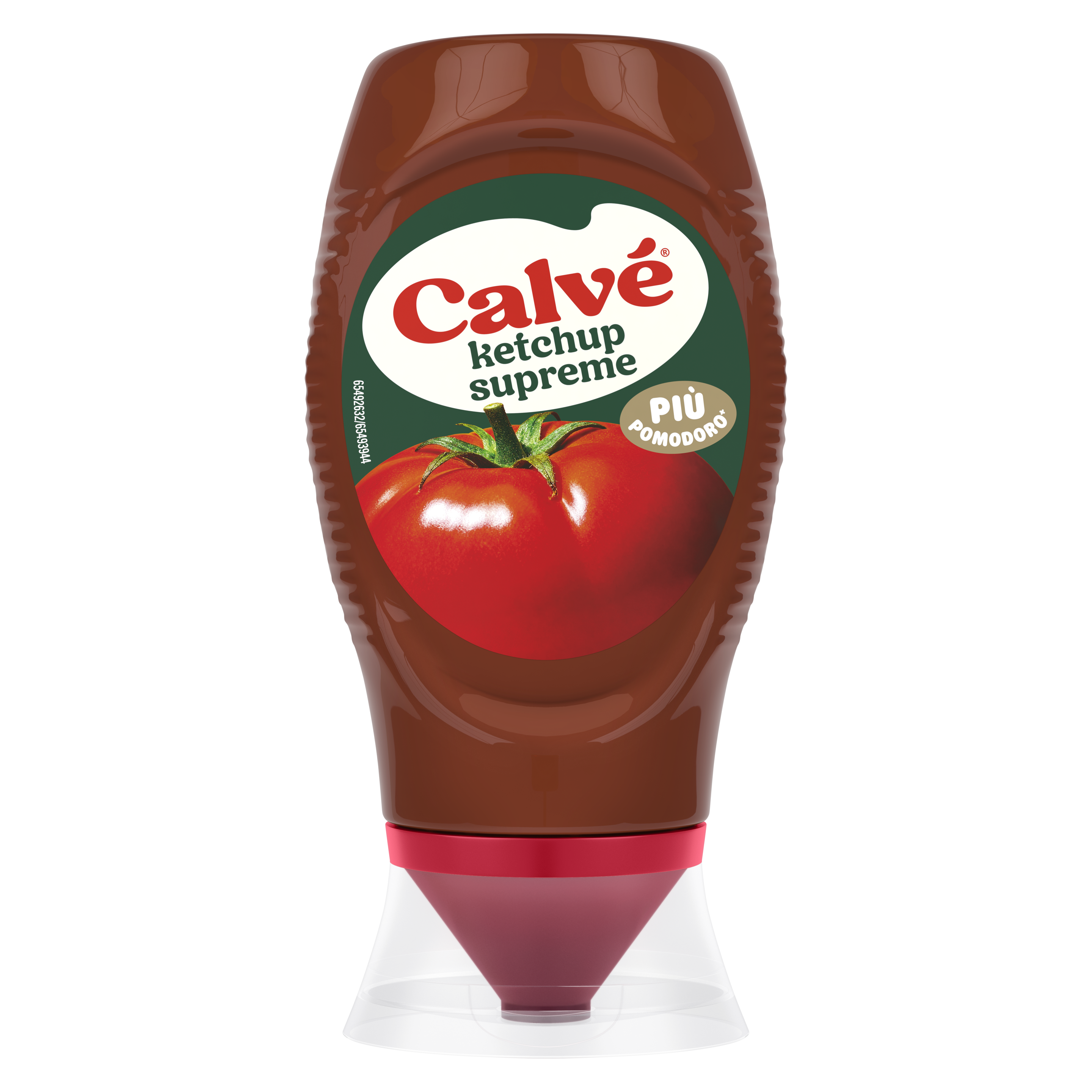 Il Ketchup Supreme Più Pomodoro Calvé ha un gusto autentico e naturale con 190g di pomodoro per 100g di prodotto finito packshot