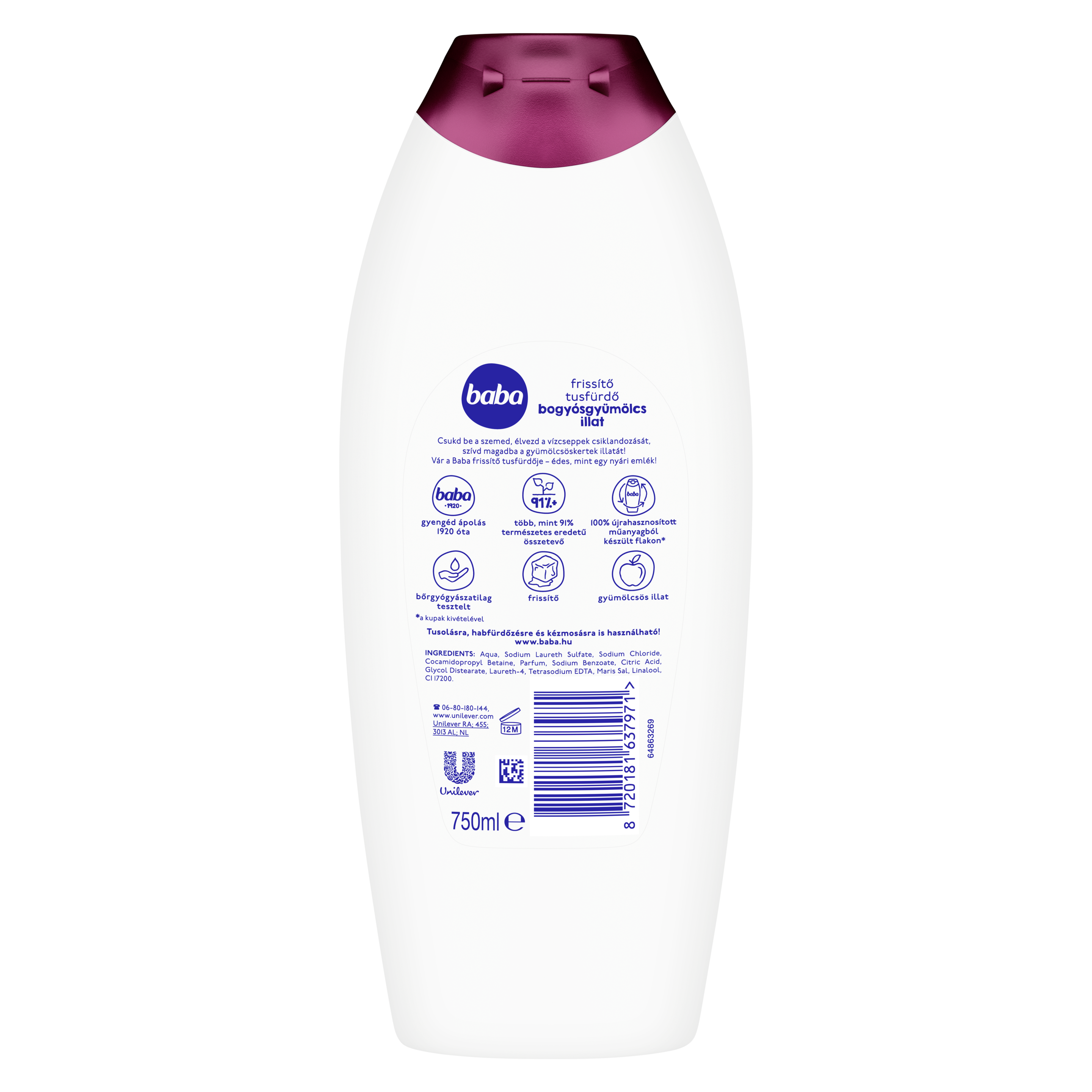 Baba Gyümölcsöskert tusfürdő bogyósgyümölcs illat 750ml