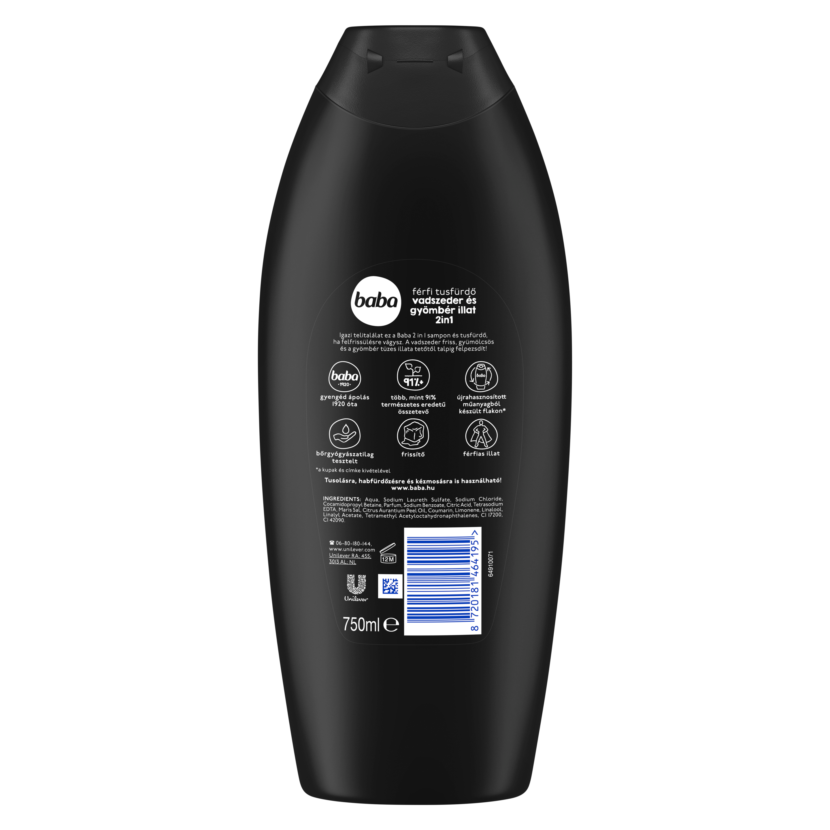 Baba férfi tusfürdő vadszeder és gyömbér illat 2in1 750 ml