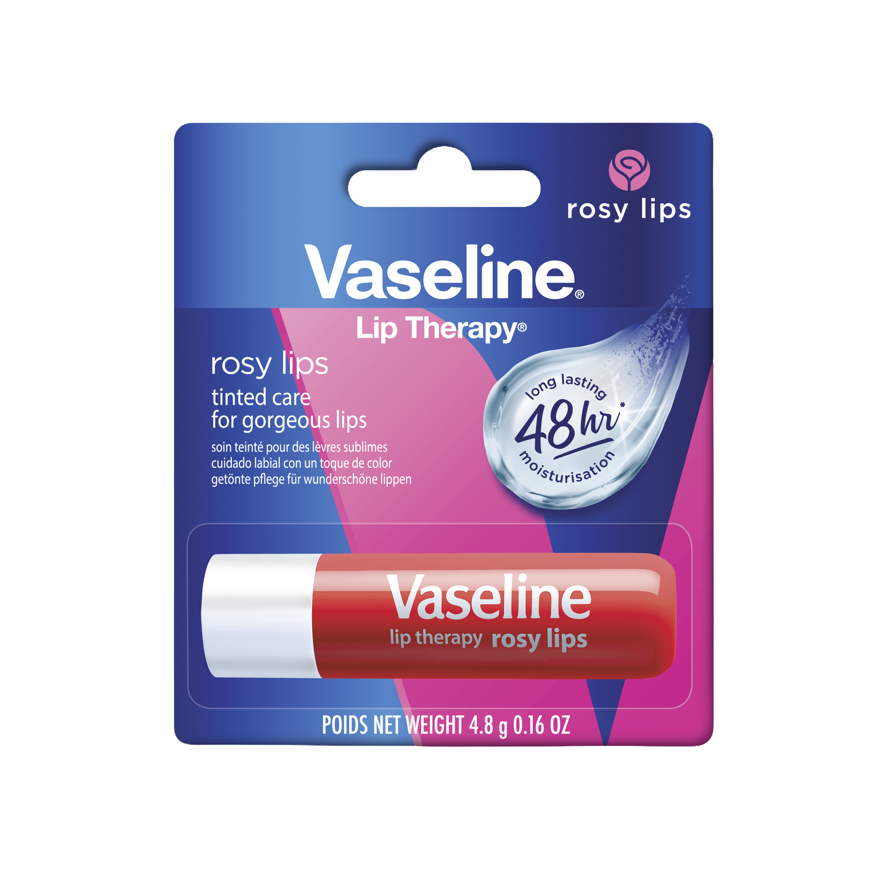 Vaseline Lip Therapy Stick Rosy Lips 4.8g FOP Pack packshot