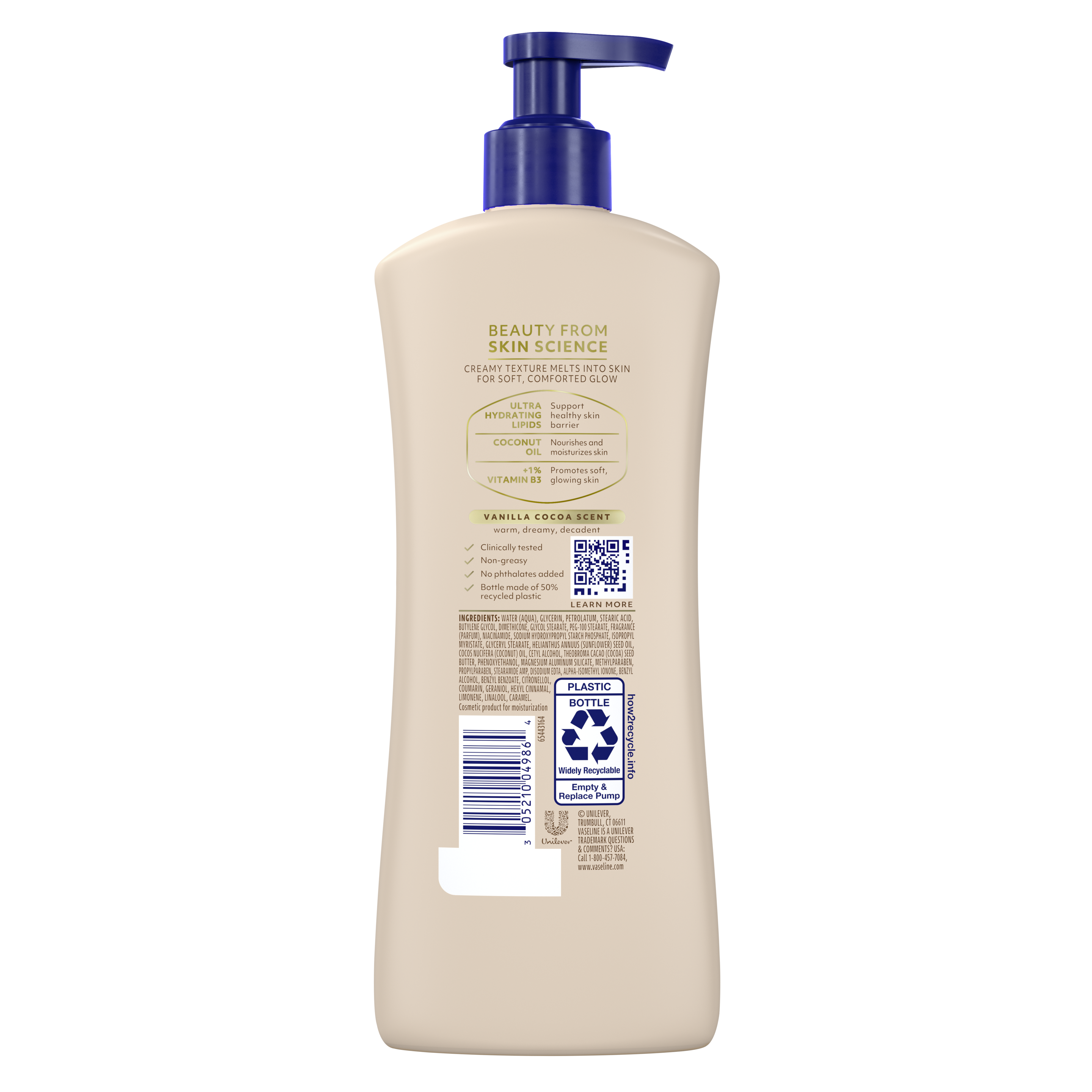 Vaseline® Vanilla Comfort Body Lotion back of pack